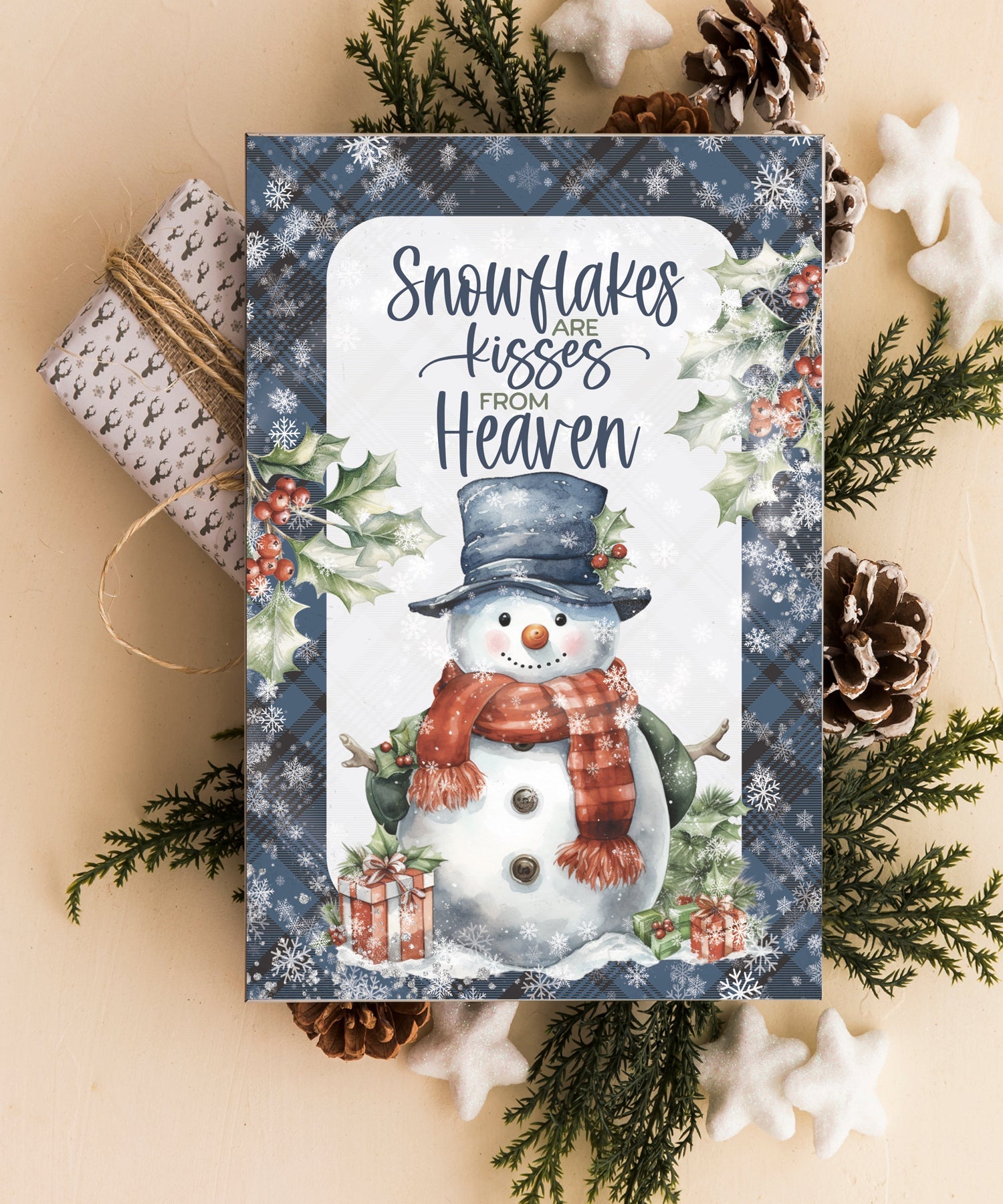 Snowflakes 4x6 MDF Christmas Plaque, designed in rustic modern style, perfect for holiday decor or gift.