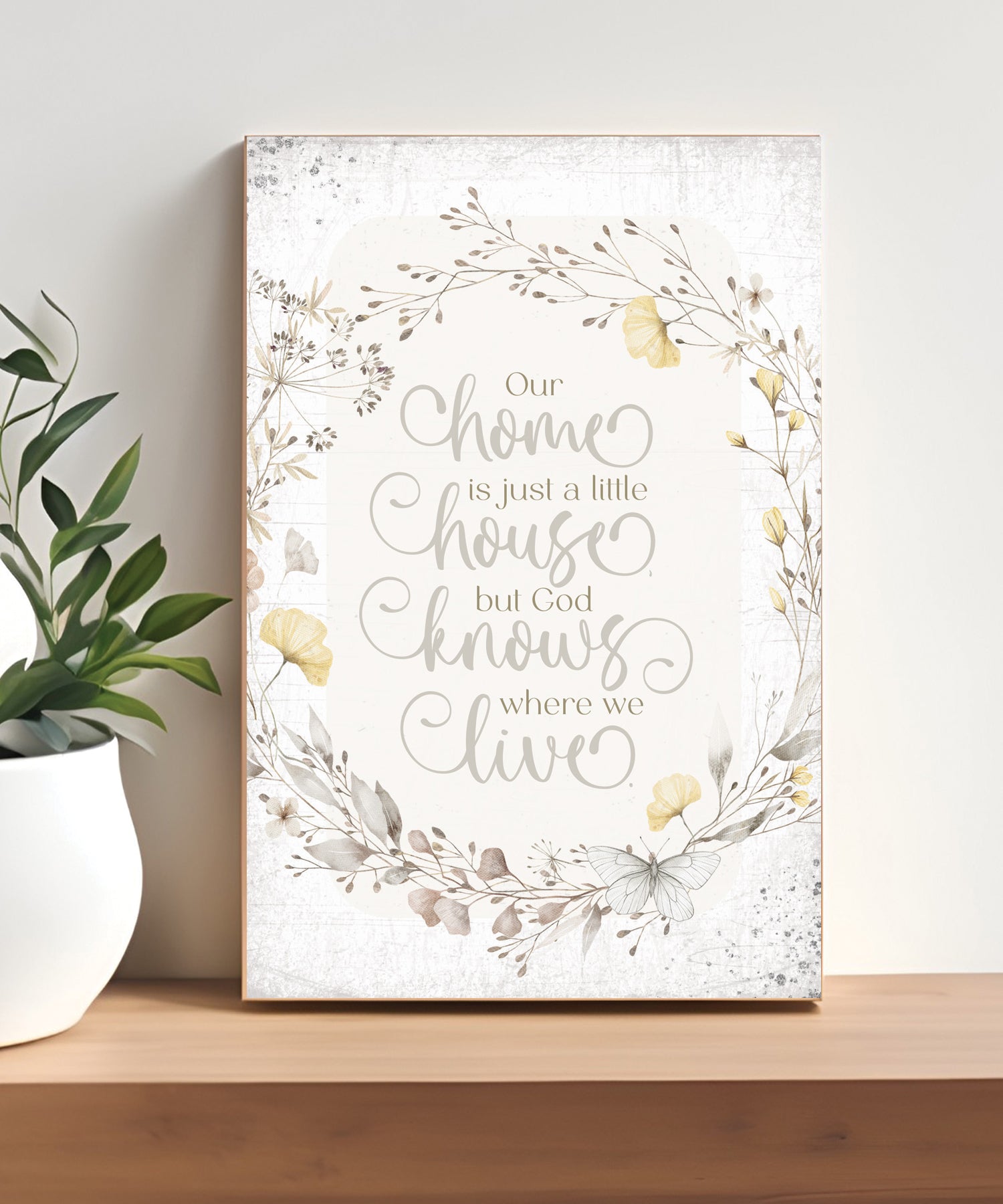 Our Home 4x6 MDF plaque with inspirational message in warm farmhouse-style fall tones