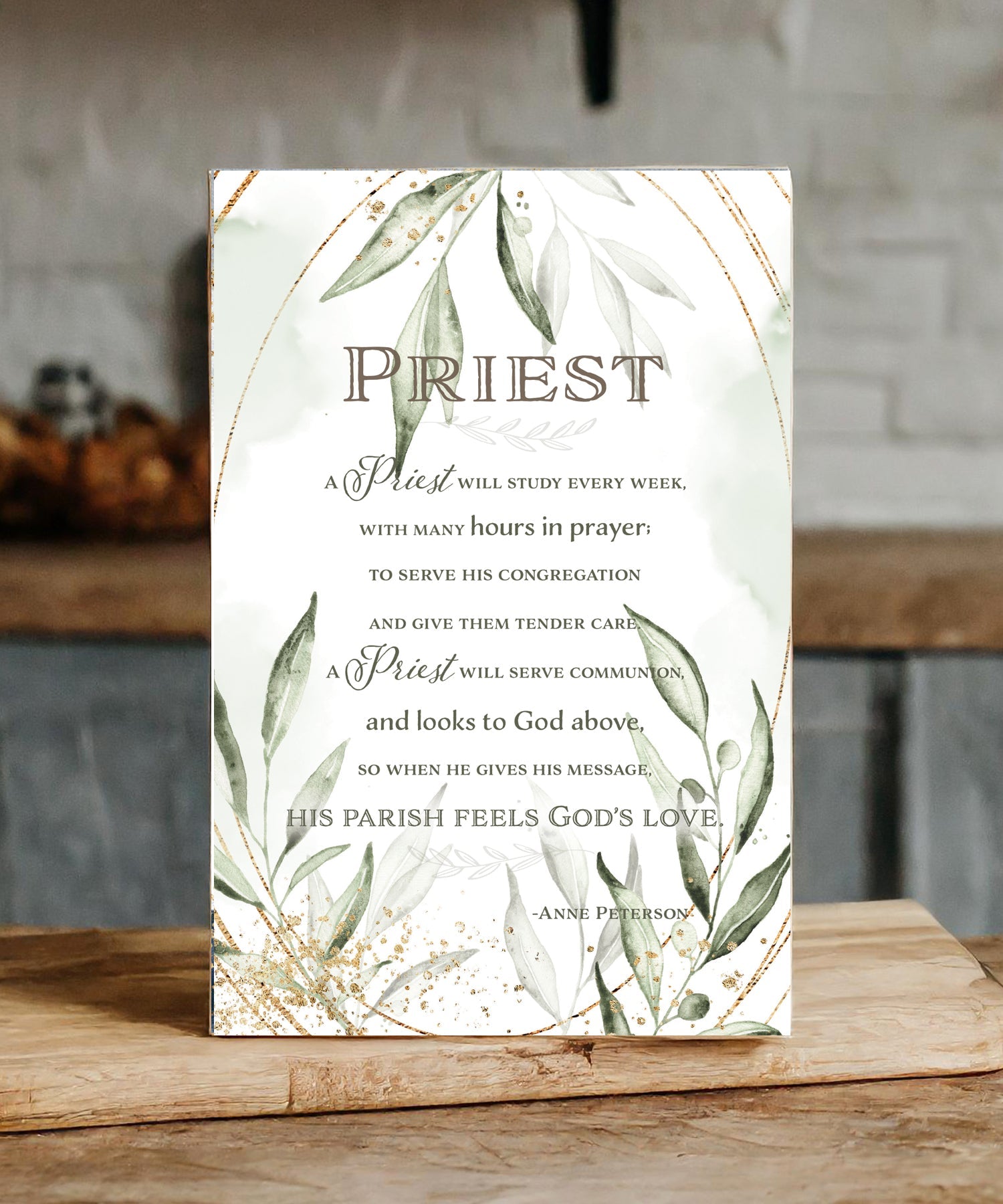 Priest 6x9 MDF Plaque with neutral tones, watercolor design, and inspirational verse