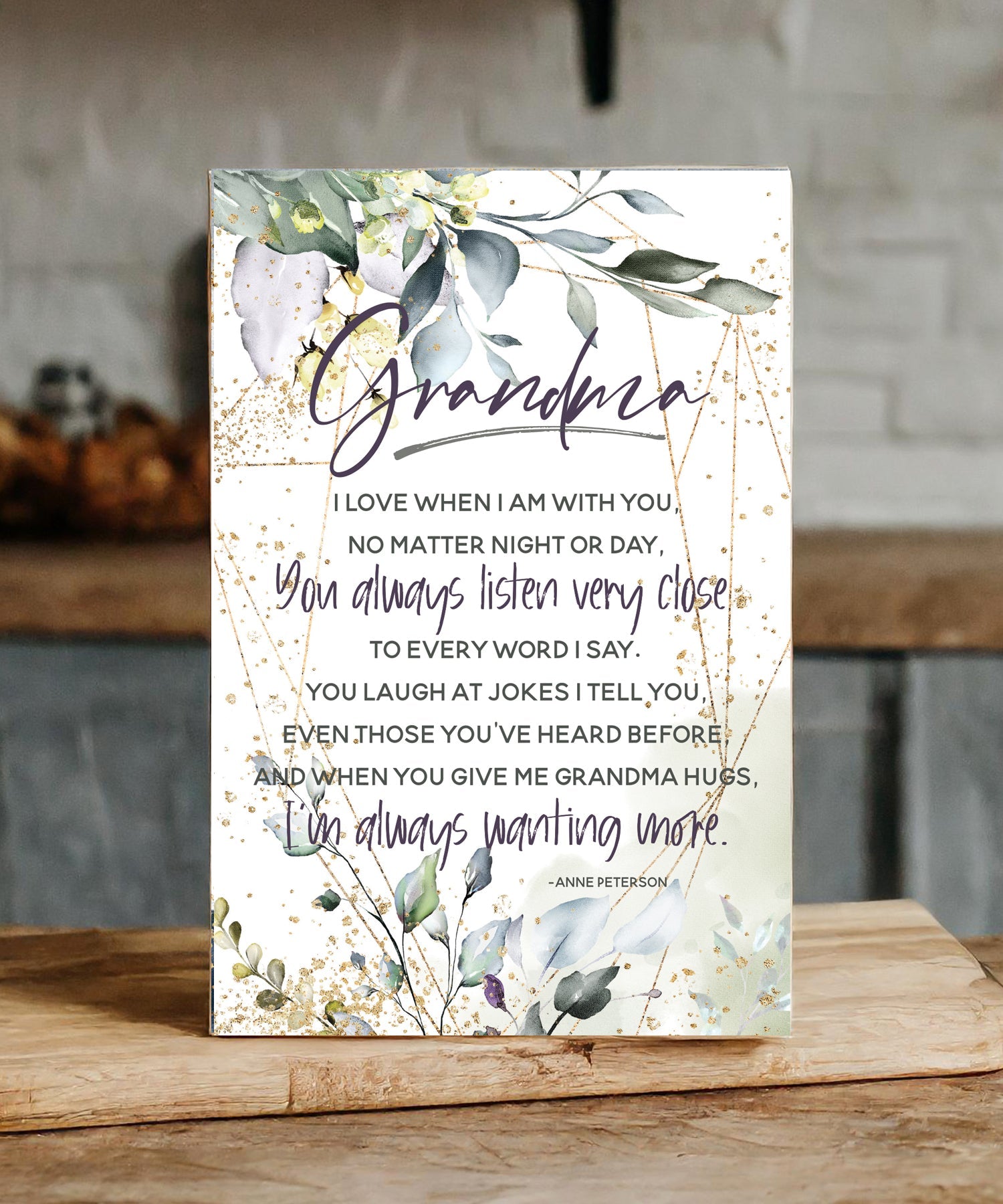 Grandma 6x9 MDF plaque with watercolor artwork, black vinyl edge, and inspirational grandmother message
