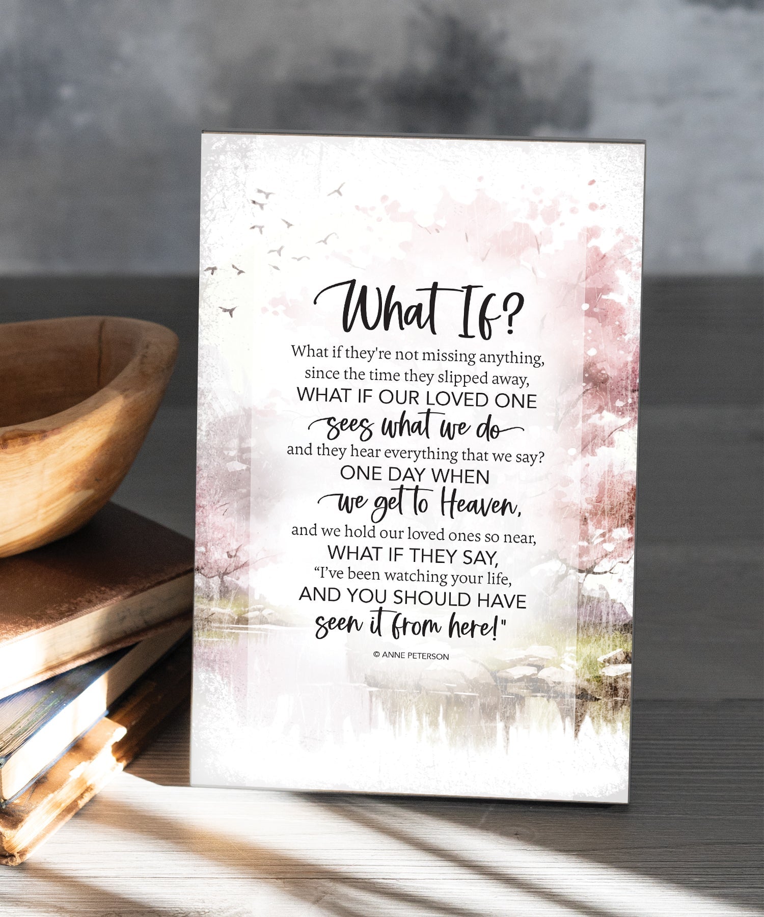 What If? 6x9 MDF Plaque has silver edges, inspirational verse, and a modern farmhouse style to fit any decor. The plaque features full-color printing and a metal hanger and easel back.