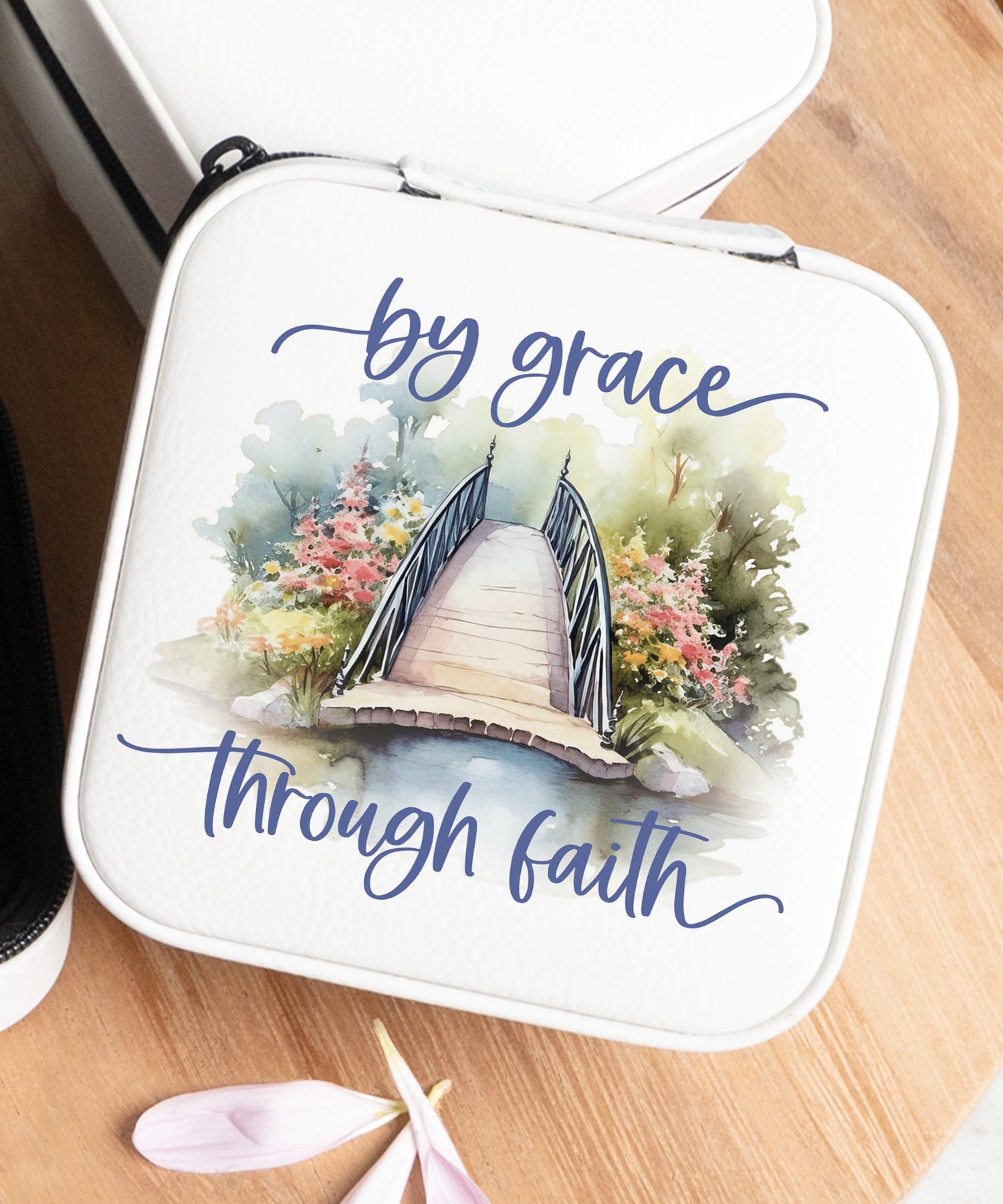 By Grace travel jewelry case with inspirational message and zipper closure