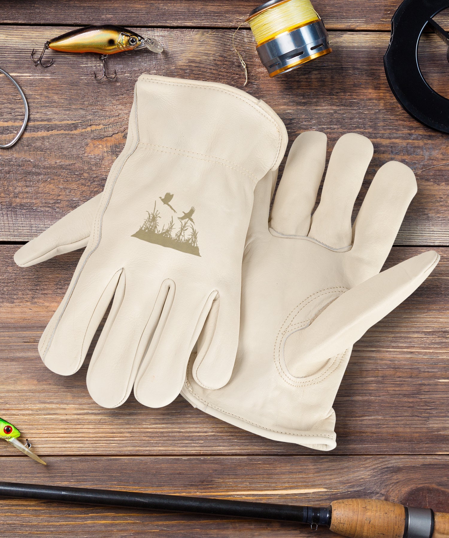 Adult Trailblazer Gloves – Pheasants – Ivory Deerskin, Unlined & Breathable, Water-Resistant with Inspirational Message