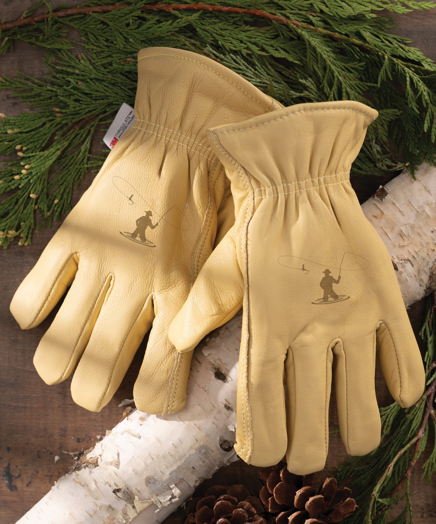 Adult Thinsulate™ Trailblazer Gloves – Fly Fishing – Beige Cowhide, Insulated, Water-Resistant with Inspirational Message