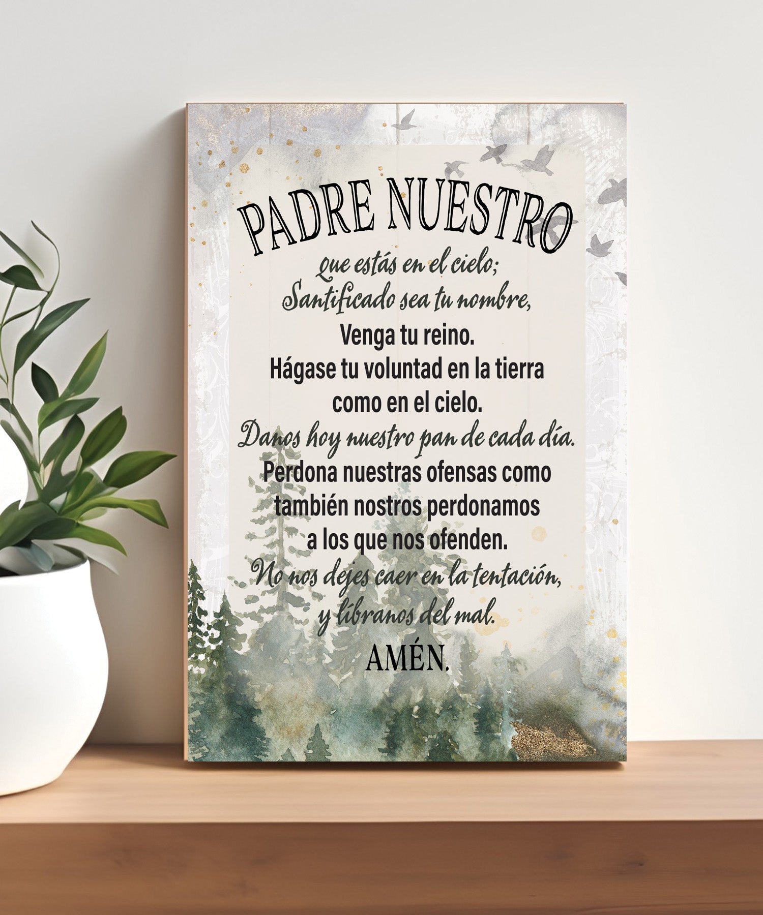 Padre Nuestro 4x6 MDF Plaque – Neutral Tones & Easel Back | Made in USA