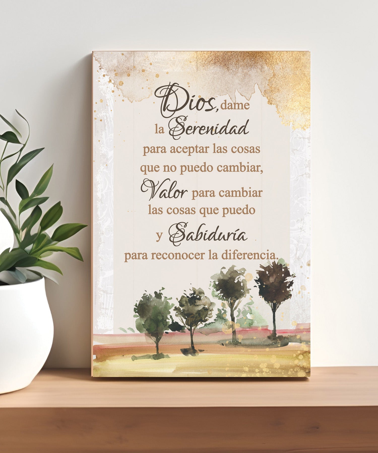 Serenity Prayer Spanish 4x6 MDF plaque with inspirational prayer and neutral artwork