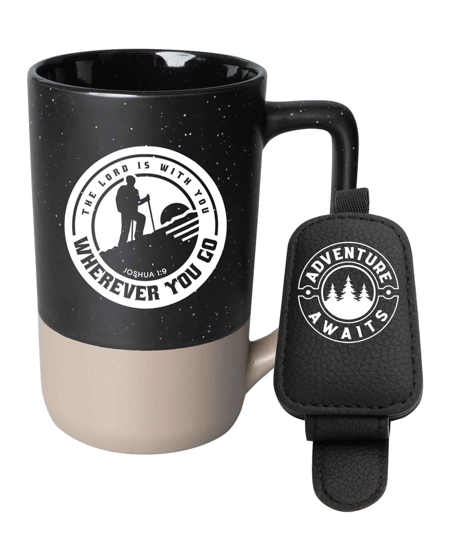 Adventure-themed inspirational mug paired with a layered 6x6 plaque, designed for encouragement and everyday inspiration.