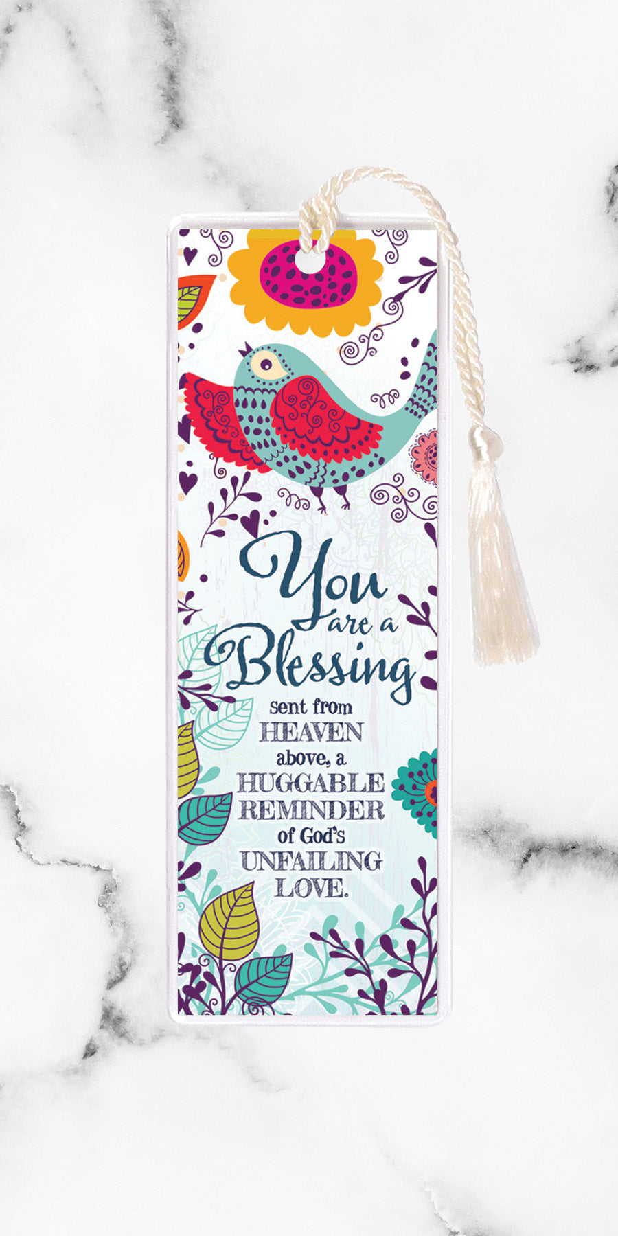 An elegant double-sided bookmark, You Are A Blessing, is protected by a clear vinyl sleeve and finished with a tassel.