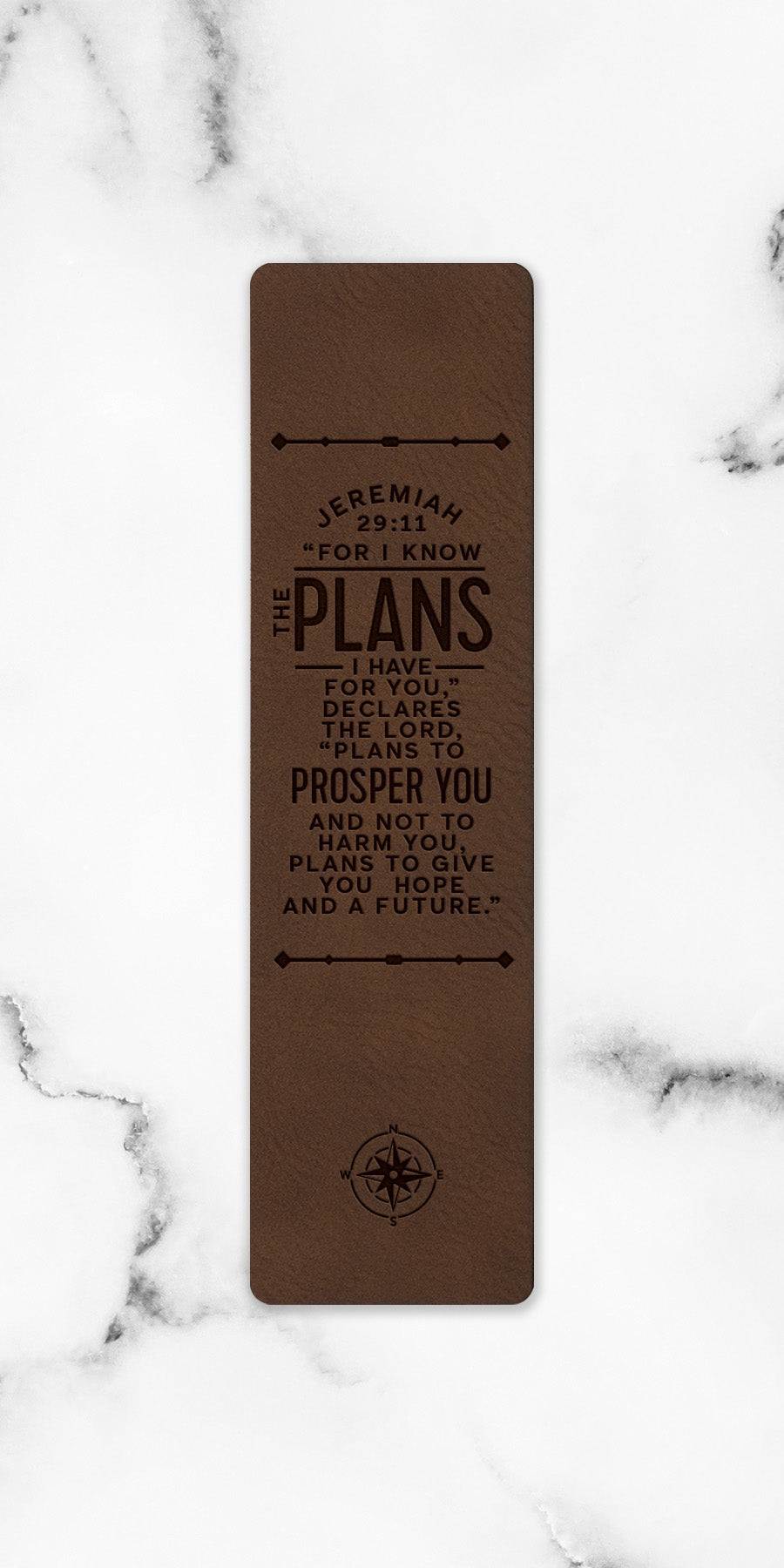 For I Know the Plans Leatherette Bookmark with a masculine design and laser-engraved inspirational verse.