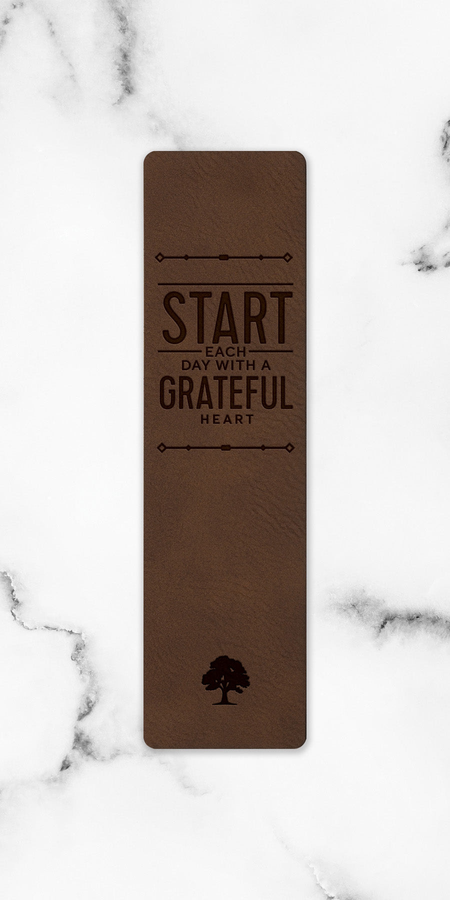 Start Each Day Leatherette Bookmark with a masculine design and laser-engraved inspirational verse.