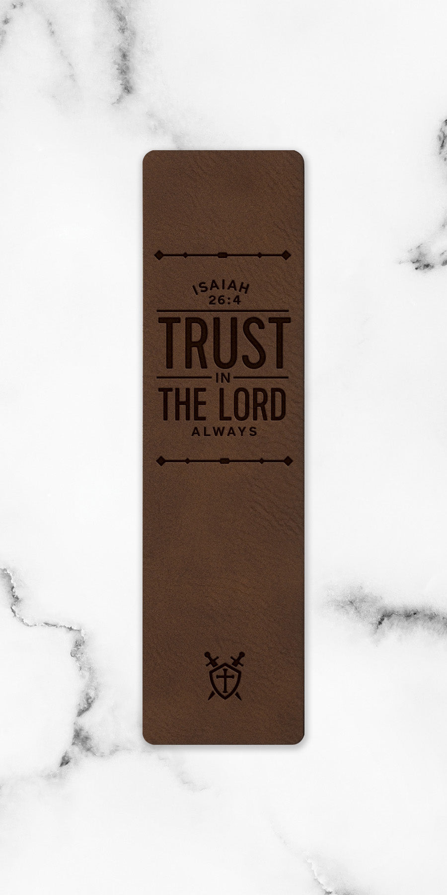 Trust in the Lord Leatherette Bookmark with a masculine design and laser-engraved inspirational verse.