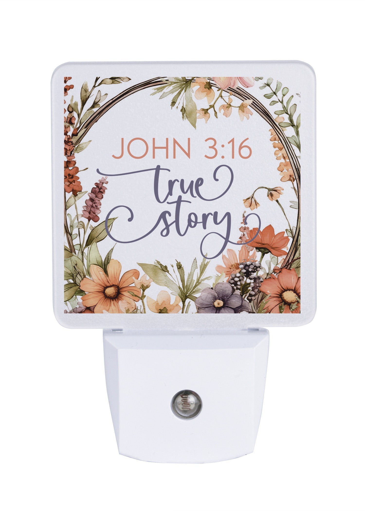 John 3:16 LED Nightlight features a floral arrangement that is perfect for any décor.