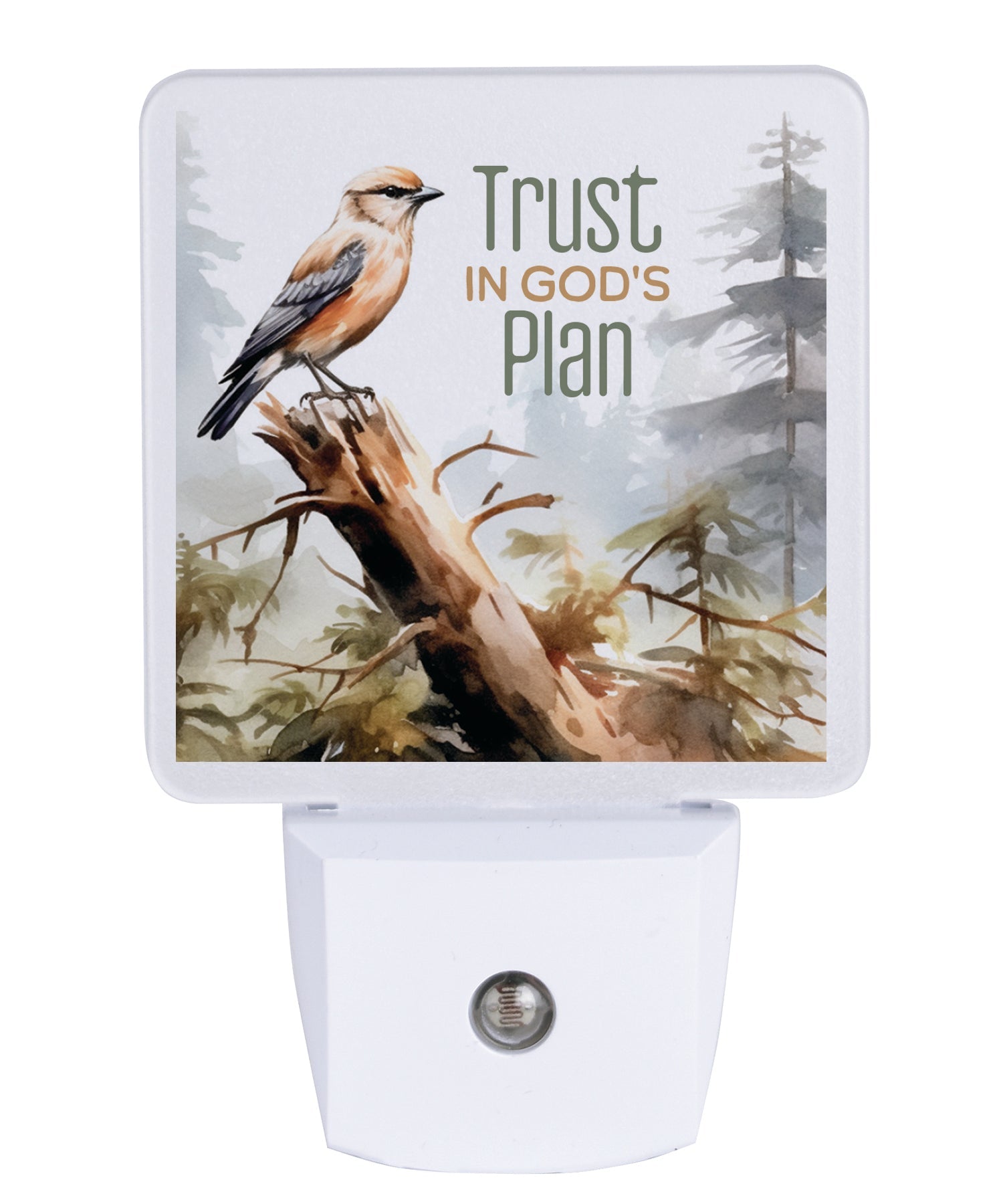 Trust in God’s Plan LED nightlight with inspirational faith message and auto-on LED light