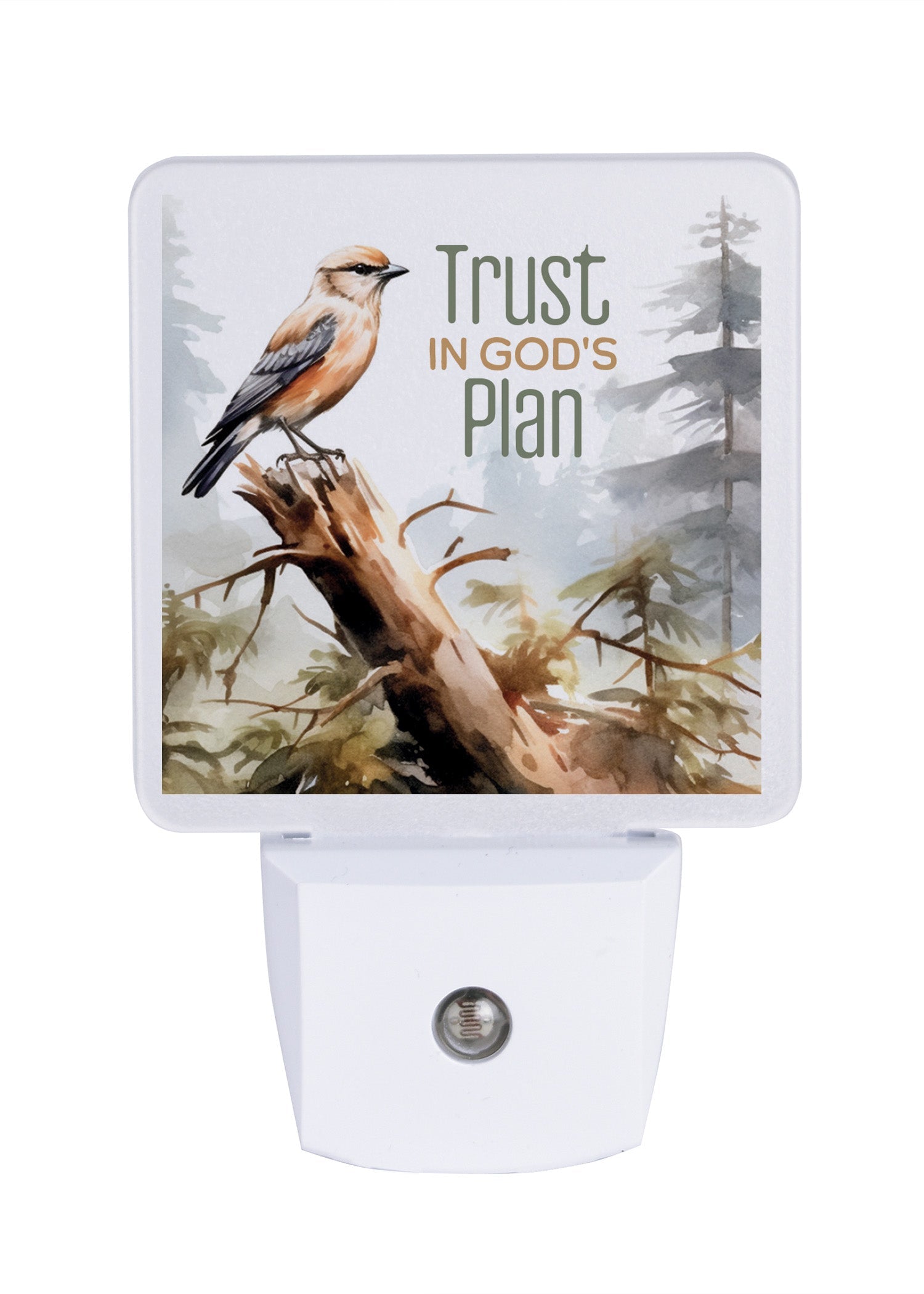 Trust in God’s Plan LED Nightlight features a bird in nature that is perfect for any décor.