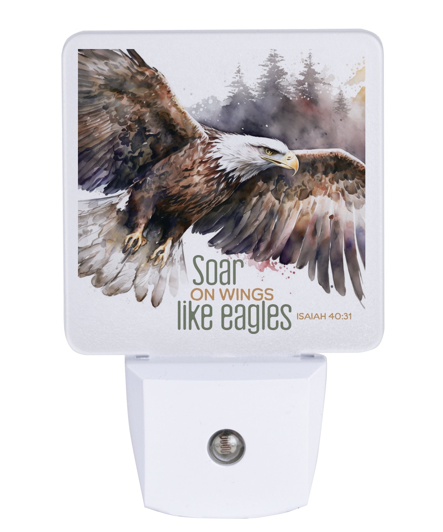 Soar on wings like eagles LED nightlight with Isaiah 40:31 scripture and auto-on LED light