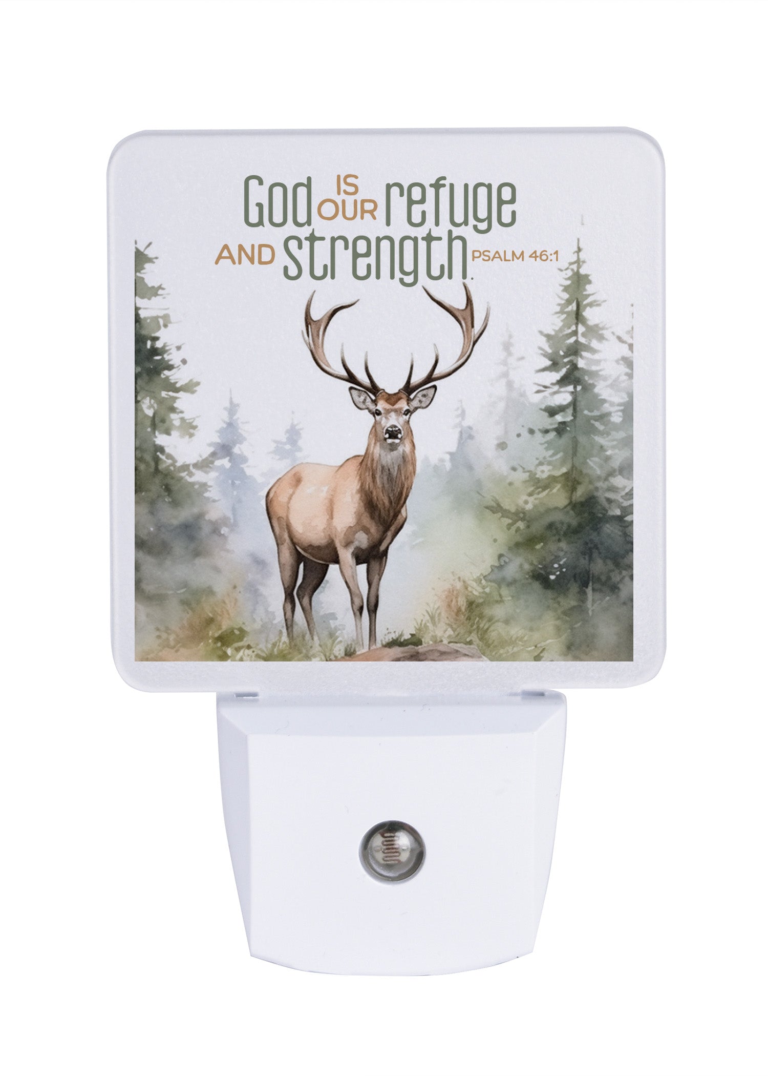 God Is Our Refuge LED Nightlight features a deer in nature that is perfect for any décor.