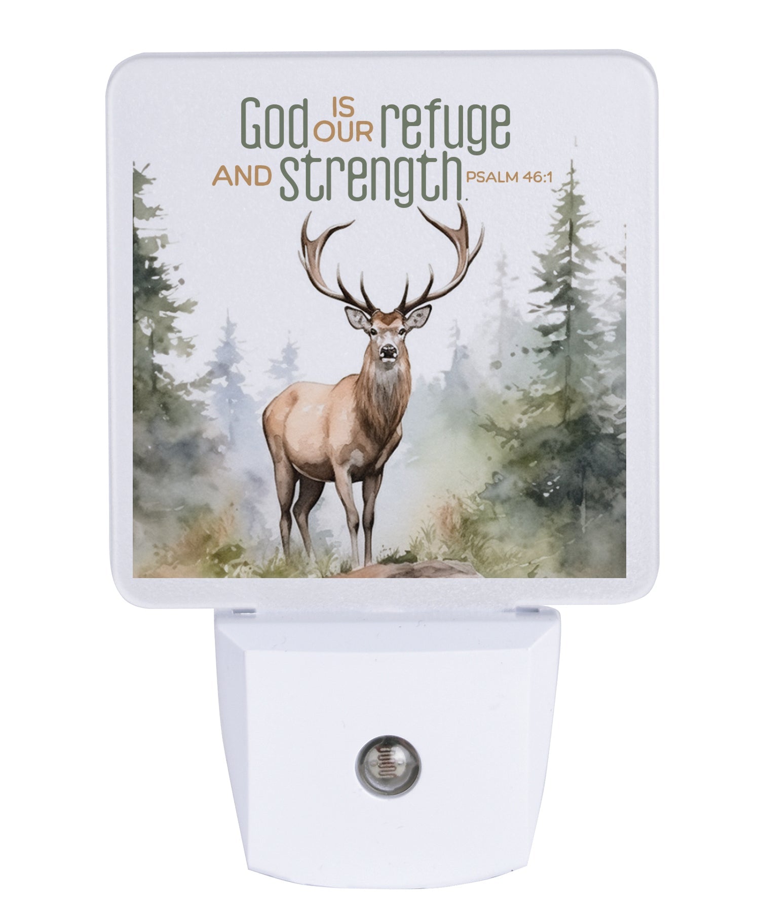God Is Our Refuge LED Nightlight features a deer in nature that is perfect for any décor.
