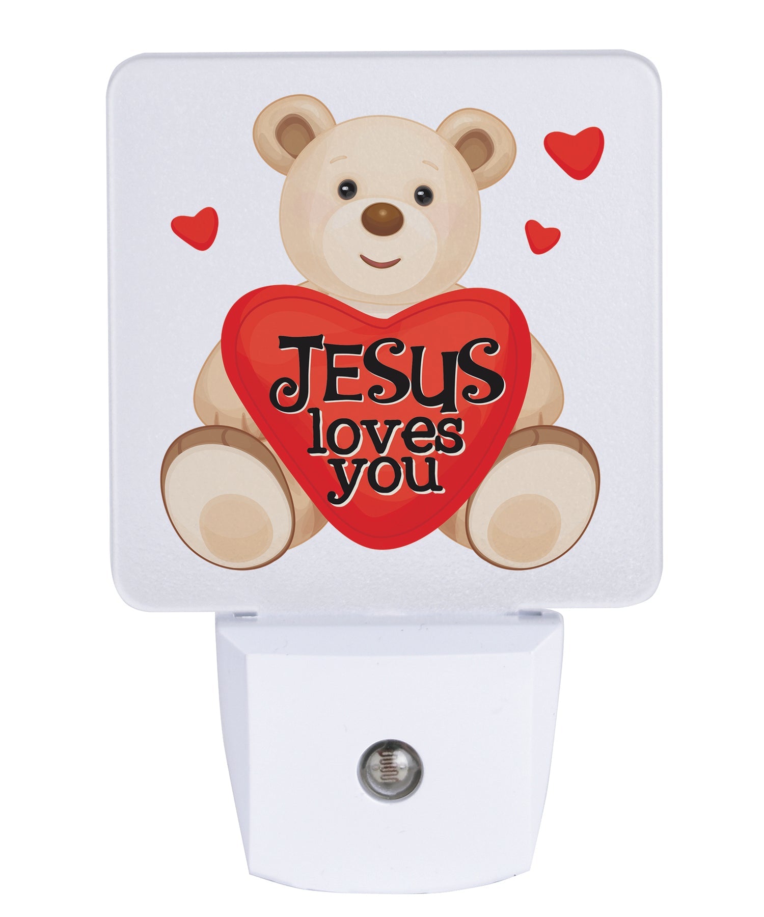 Jesus loves you LED nightlight with faith message, auto-on LED light and standard plug