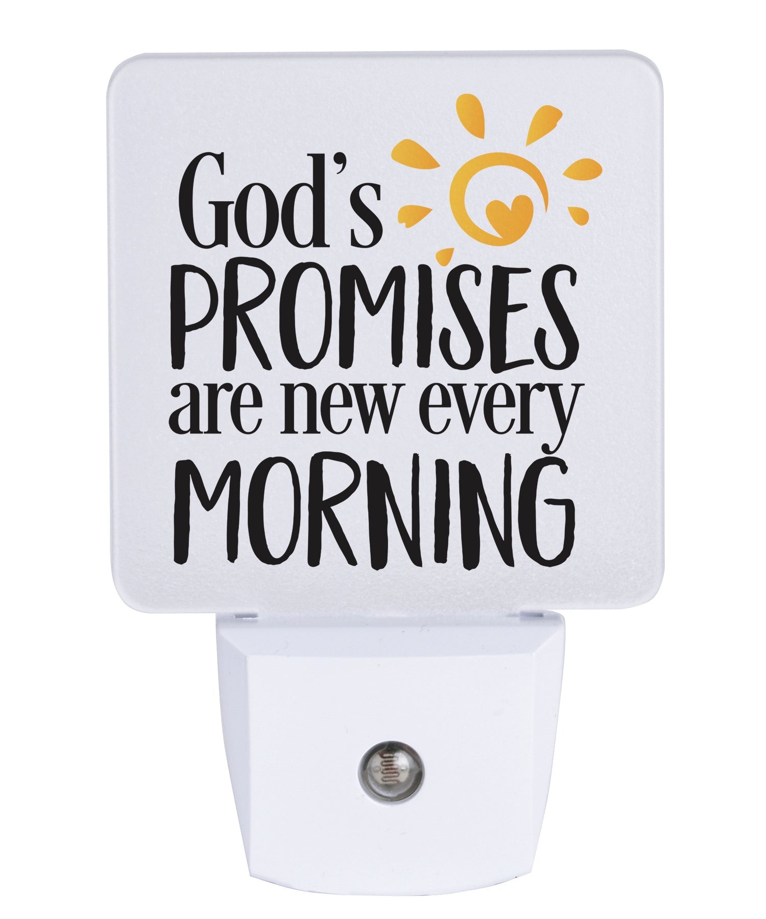God’s promises are new every morning LED nightlight with faith message, auto-on LED light and standard plug