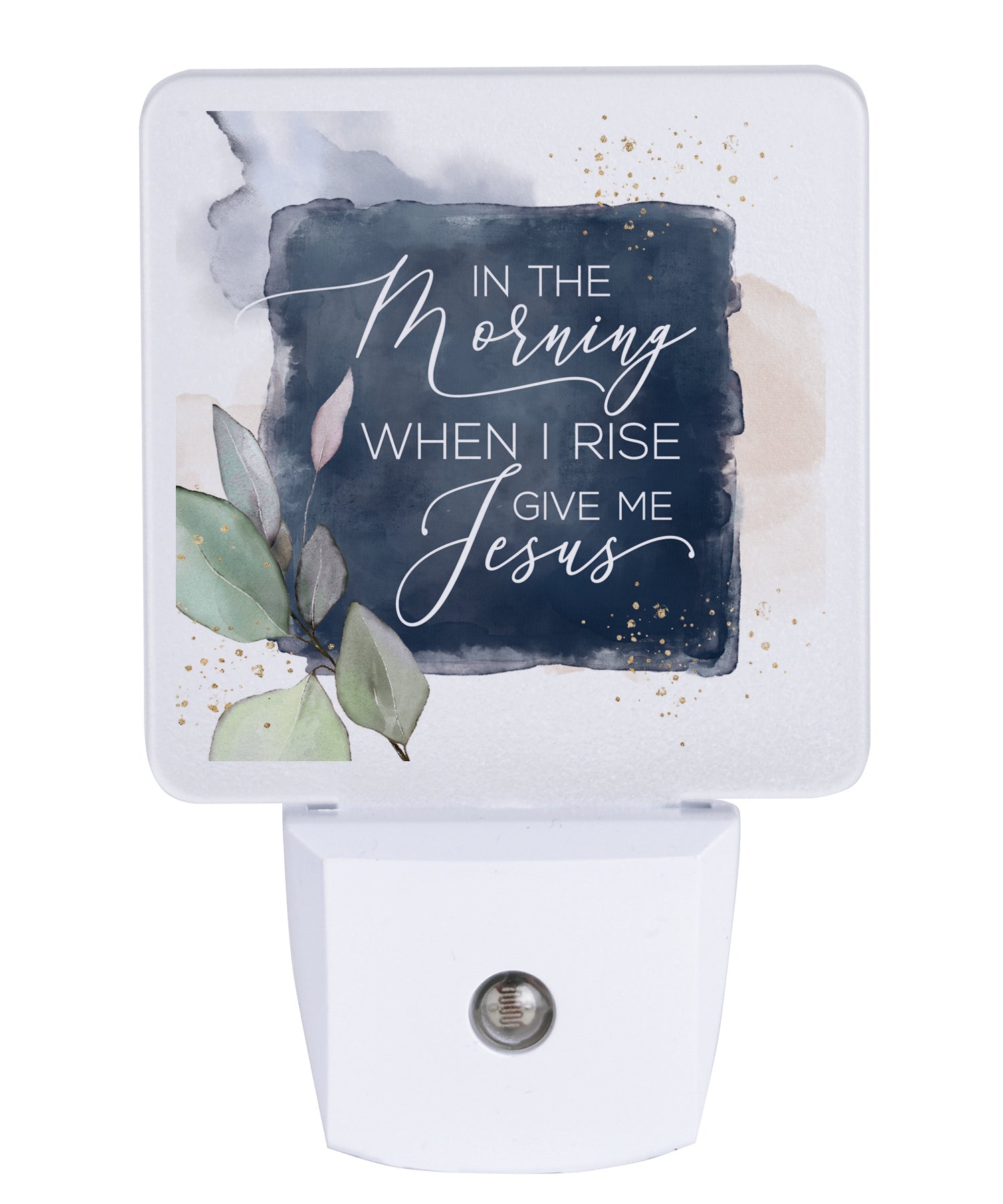 In the morning LED nightlight with faith message, auto-on LED light and standard plug