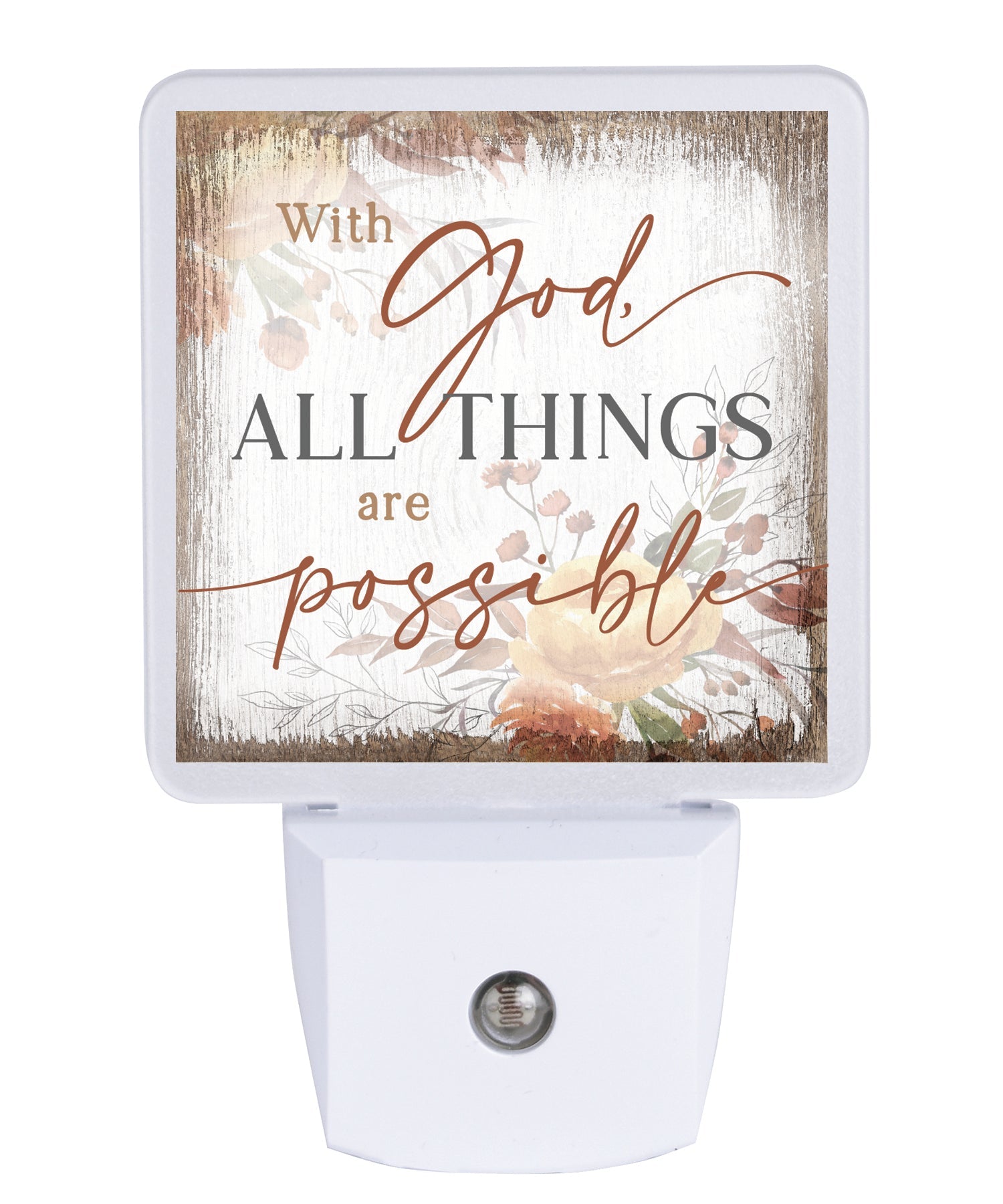 With God LED nightlight with faith verse, auto-on LED light and standard plug