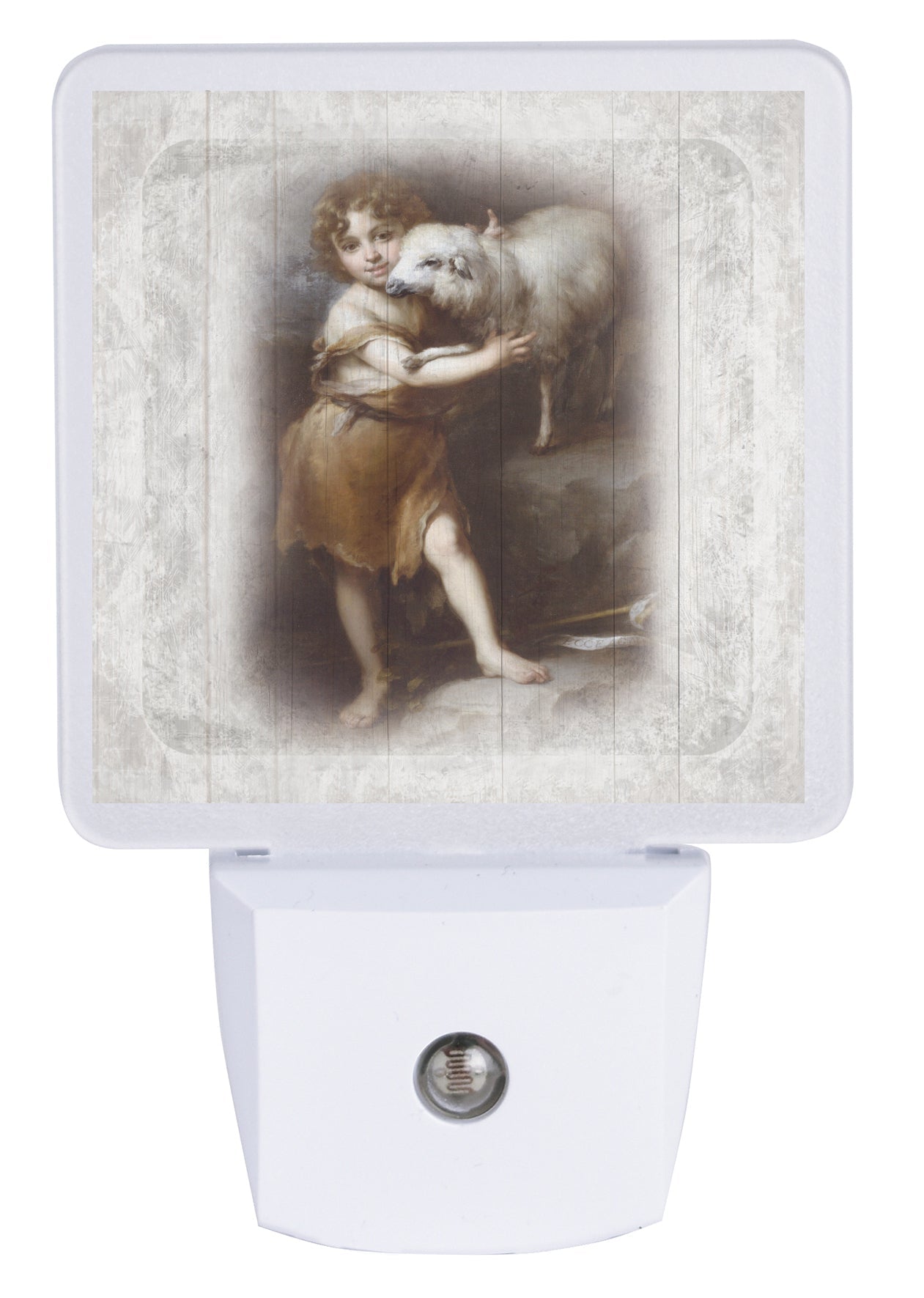 LED nightlight featuring John the Baptist and a lamb, perfect for any décor.