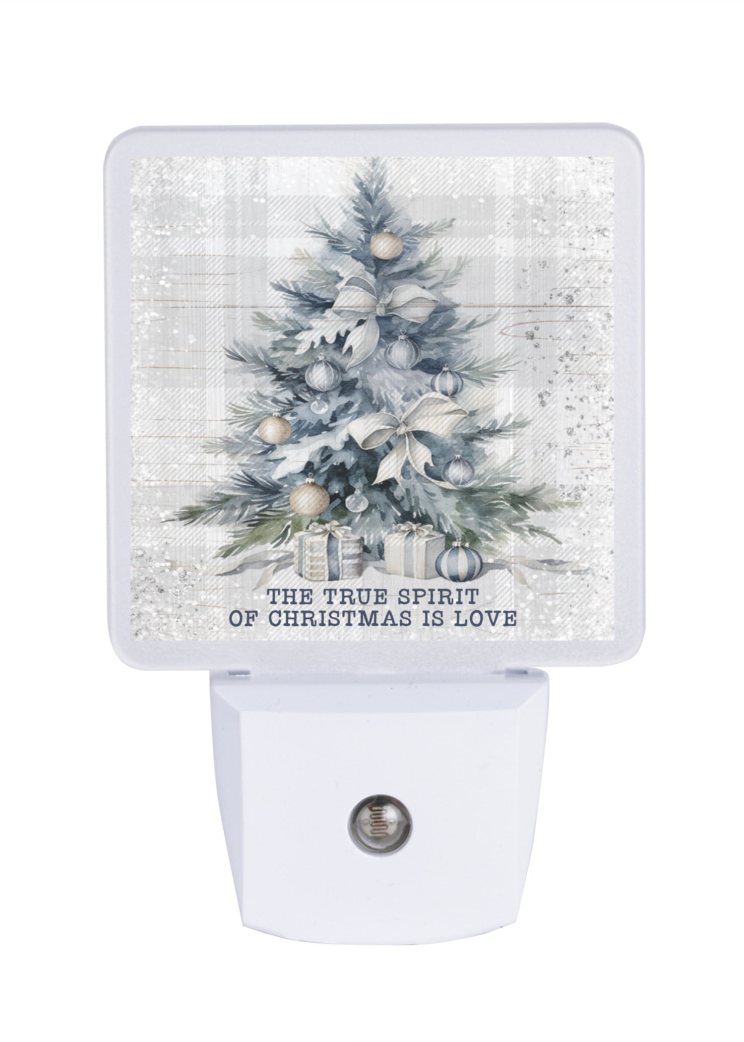 LED nightlight featuring a white and blue Christmas Tree, perfect for festive holiday décor.