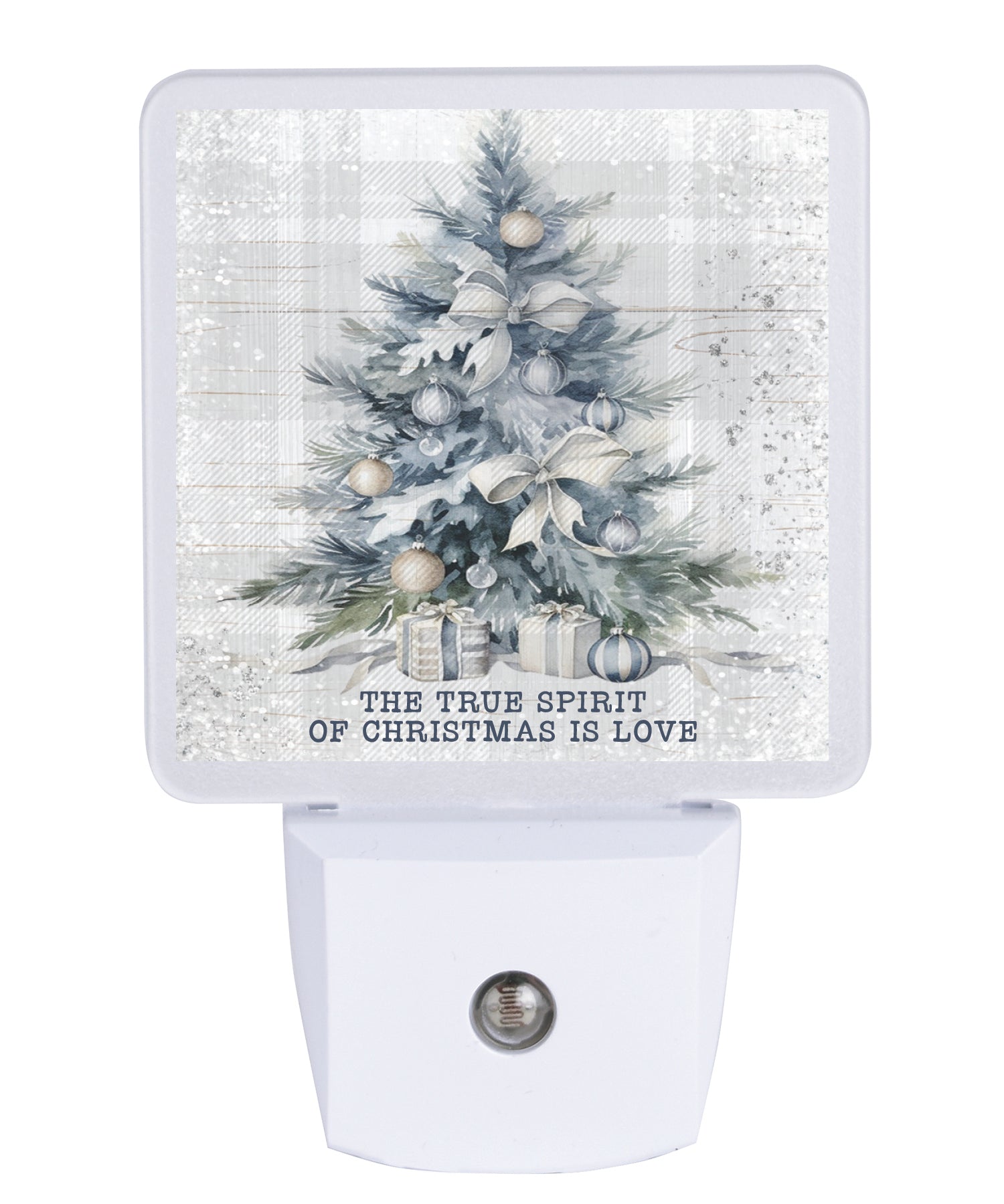 LED nightlight featuring a white and blue Christmas Tree, perfect for festive holiday décor.