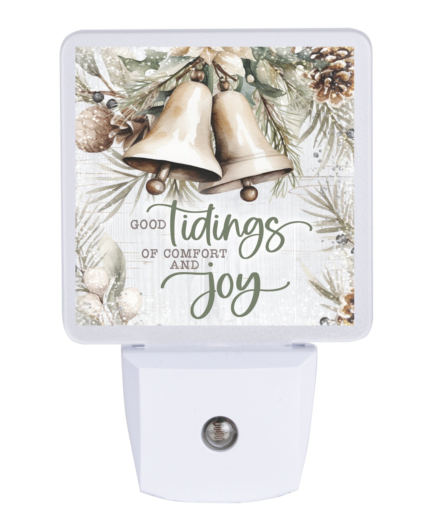 LED nightlight featuring two bells with evergreens, perfect for festive holiday décor.