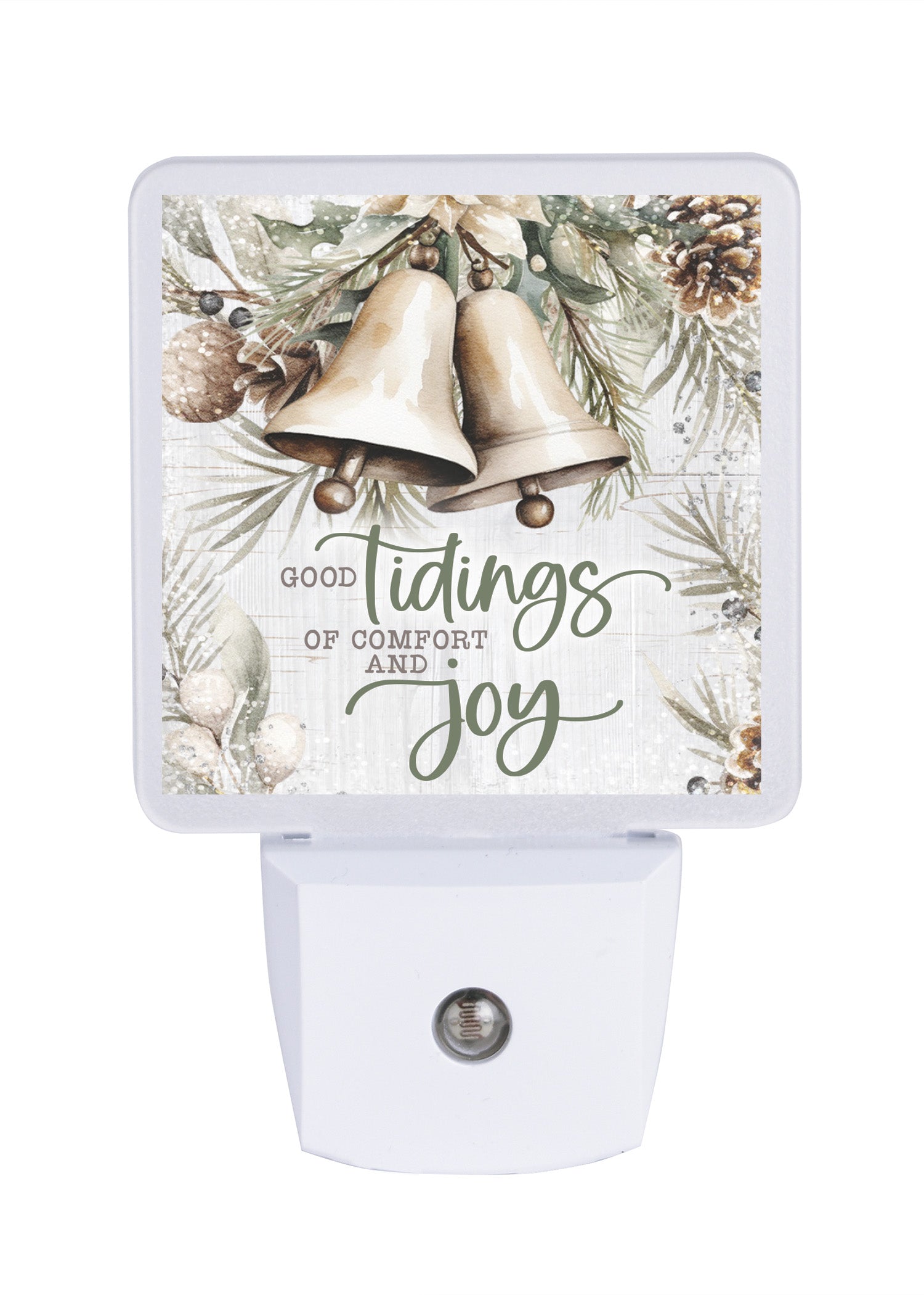 LED nightlight featuring two bells with evergreens, perfect for festive holiday décor.