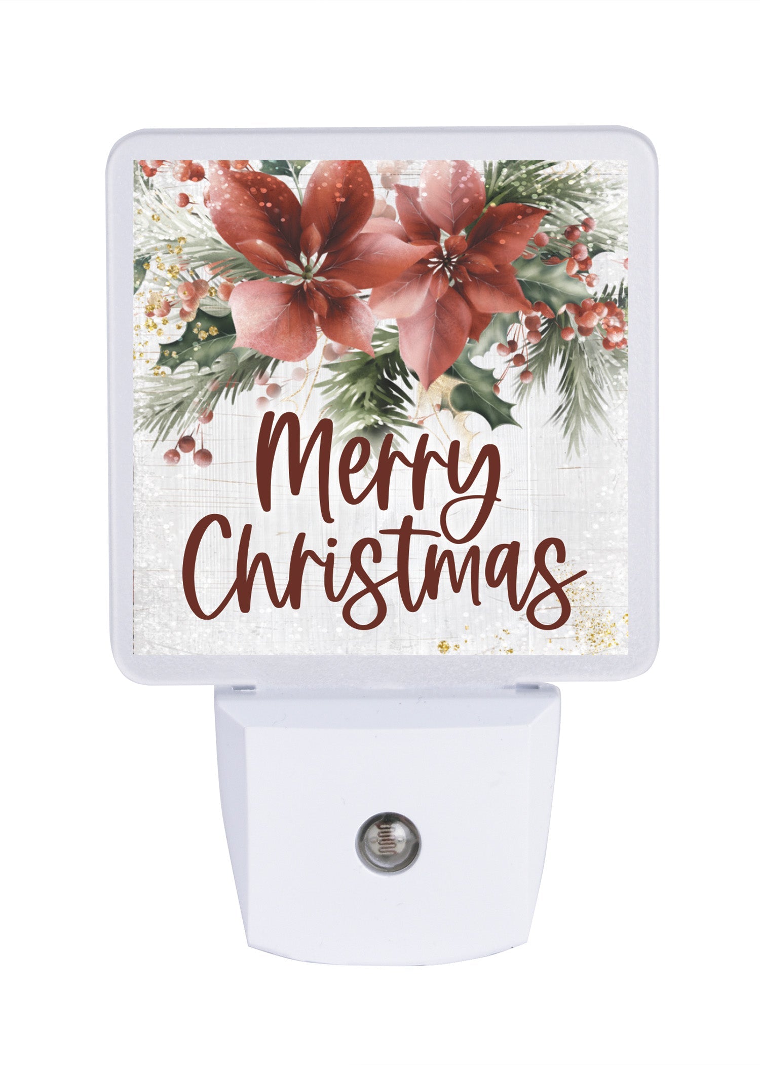LED nightlight featuring poinsettias, perfect for festive holiday décor.