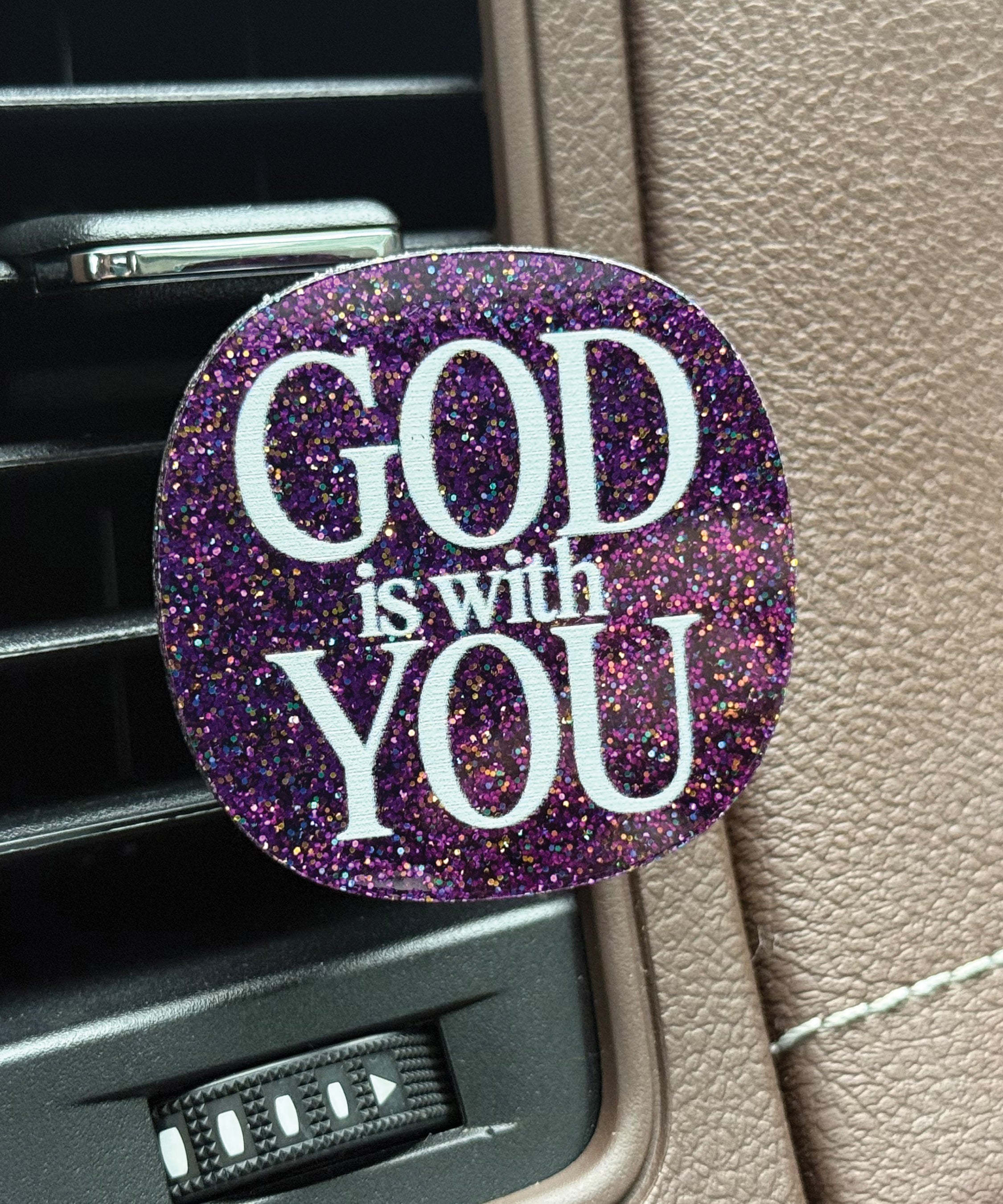 God Is With You acrylic Scentable Vent Clip with reusable fragrance pad