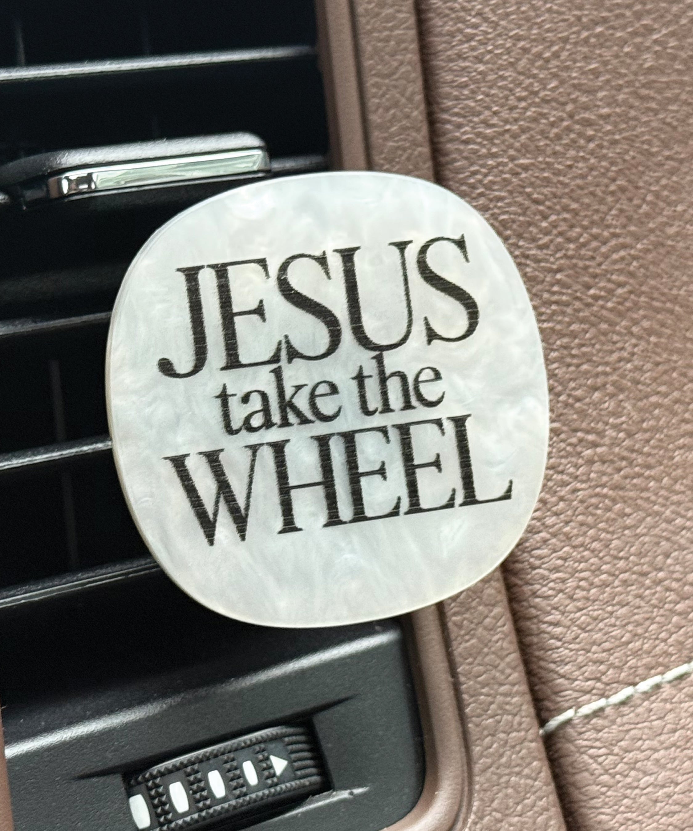 Jesus Take the Wheel acrylic Scentable Vent Clip with reusable fragrance pad