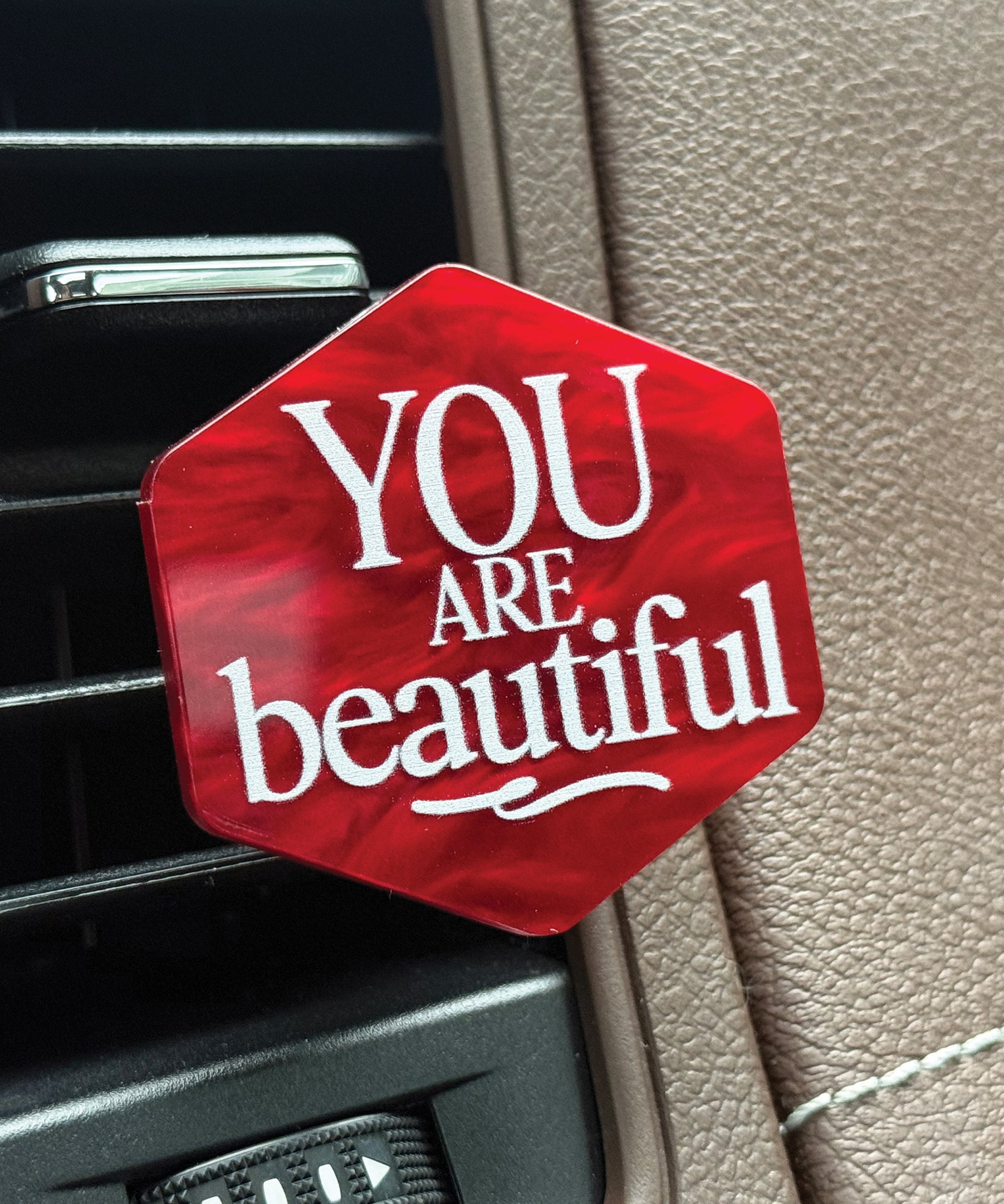 You Are Beautiful acrylic Scentable Vent Clip with reusable fragrance pad