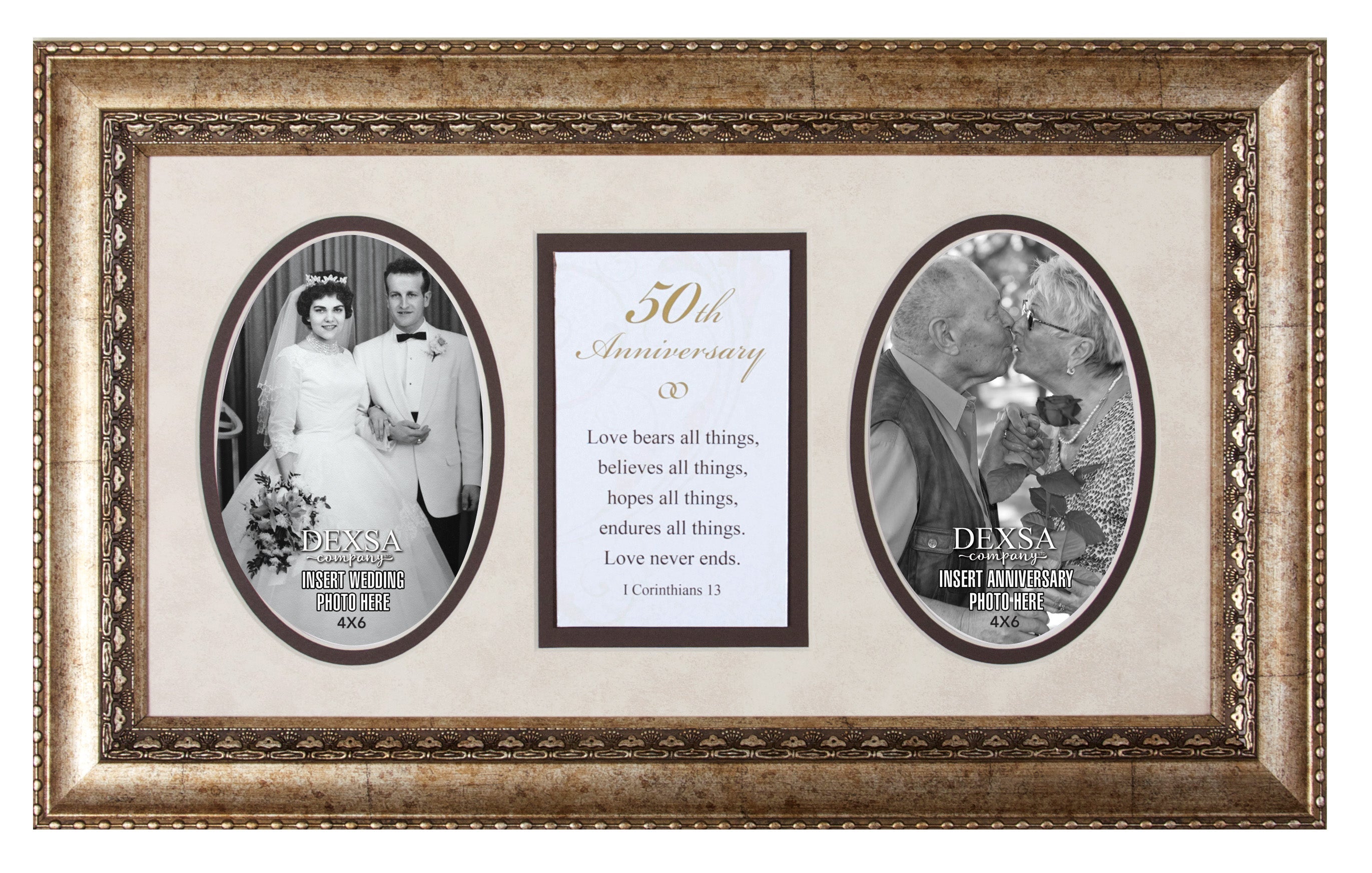 50th Anniversary Photo Frame with Double Matted Display for Wedding and Anniversary Photos
