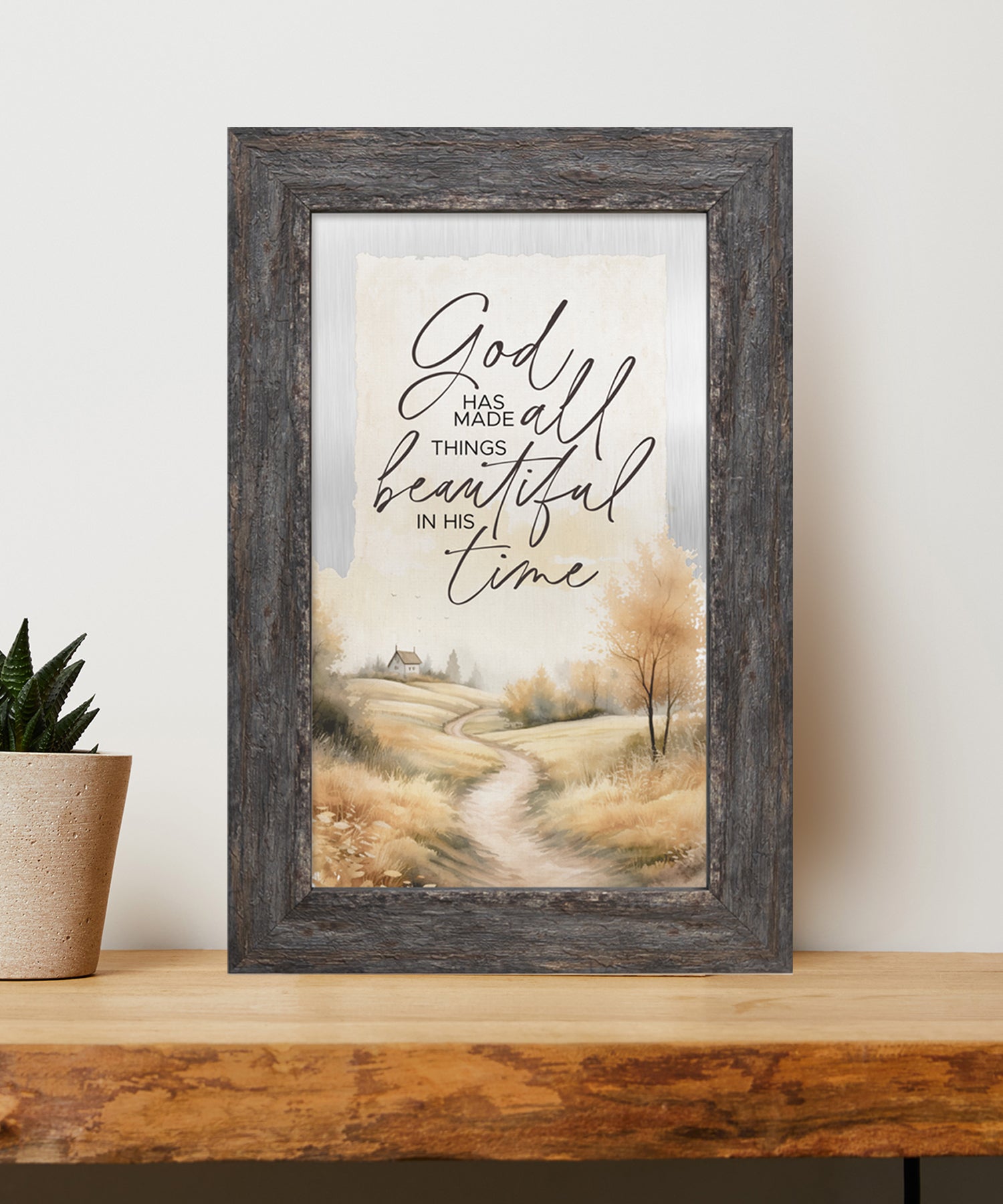 God Has Made Metal Framed Art with Inspirational Message in Weathered Gray Barnwood Frame