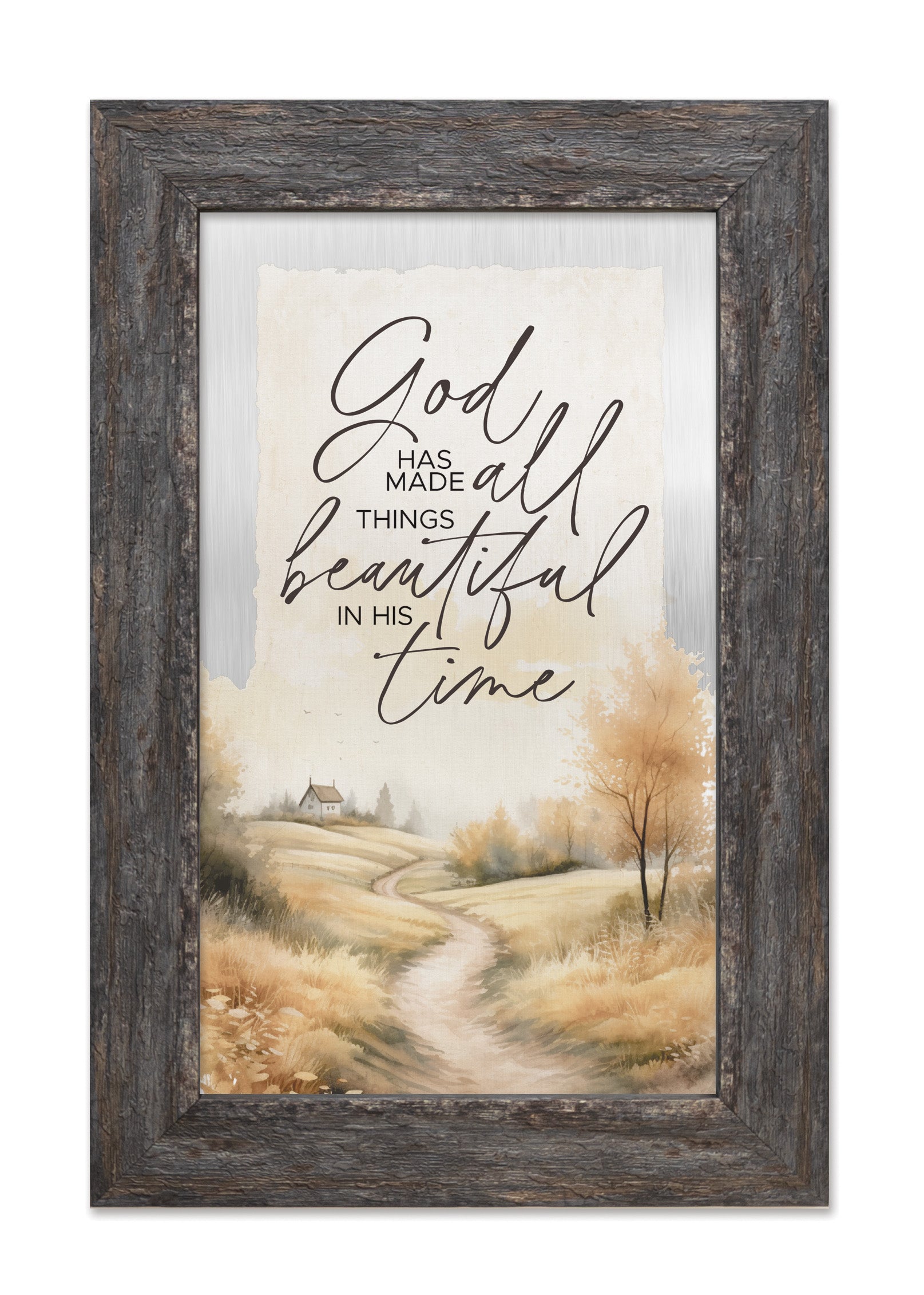 God Has Made Metal Framed Art with Inspirational Message in Weathered Gray Barnwood Frame