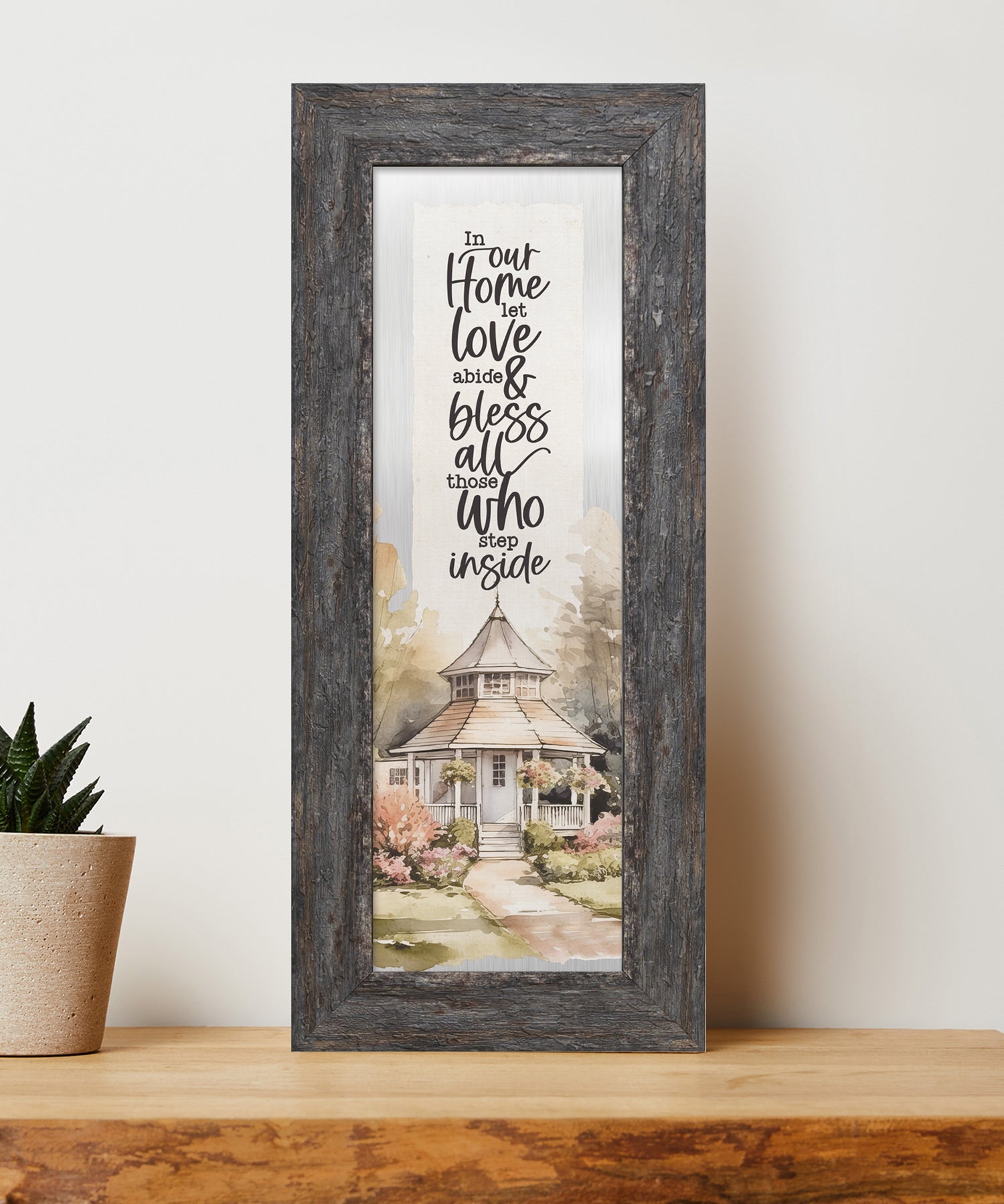 In Our Home Metal Framed Art with Inspirational Message in Weathered Gray Barnwood Frame