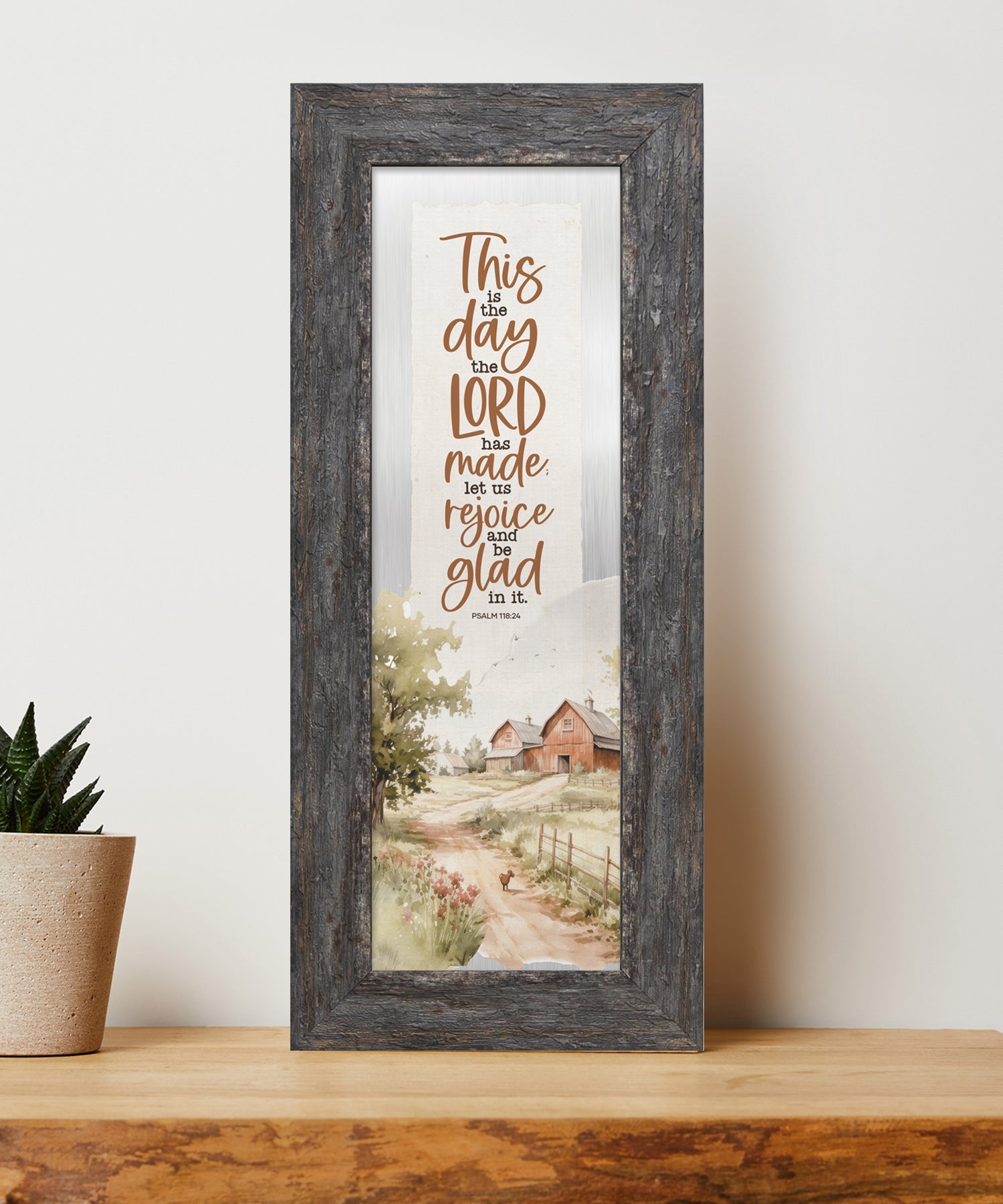 This Is the Day Metal Framed Art with Inspirational Message in Weathered Gray Barnwood Frame
