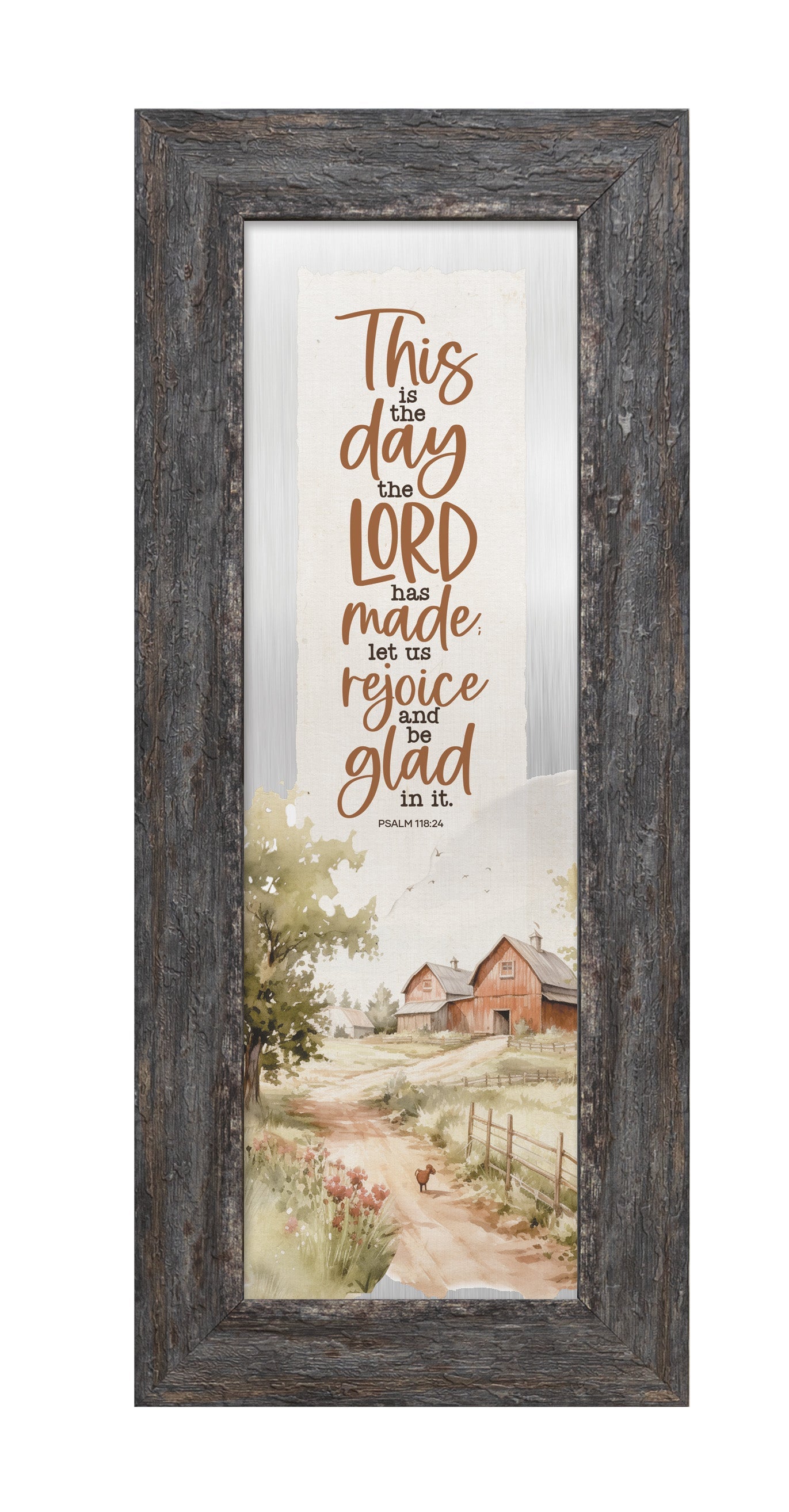 This Is the Day Metal Framed Art with Inspirational Message in Weathered Gray Barnwood Frame