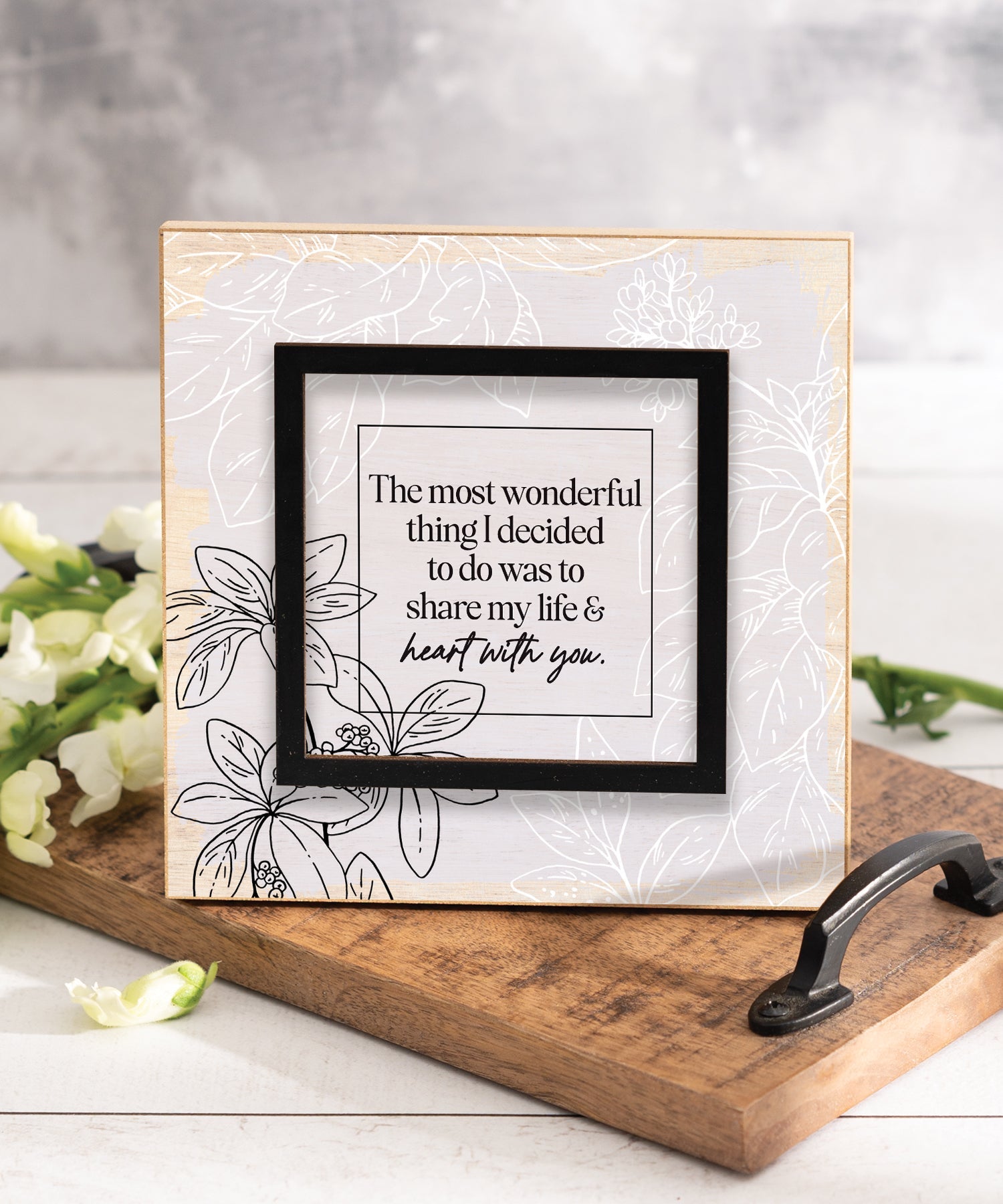 The Most Wonderful Thing 6x6 Layered Grace Plaque with laser-cut black accent, modern neutral artwork, and heartfelt love message