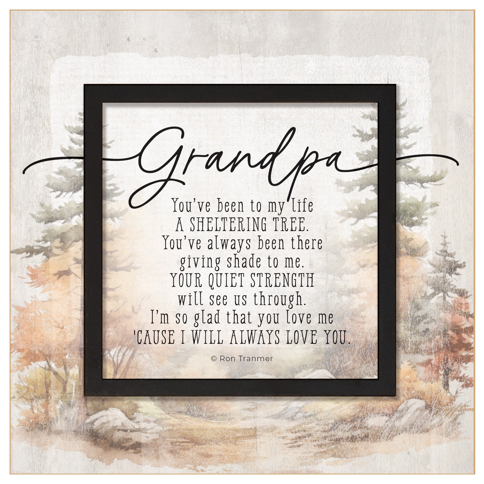 Grandpa 6x6 MDF Plaque with a laser-cut black square accent, full-color farmhouse-style design, neutral tones, and an uplifting verse.