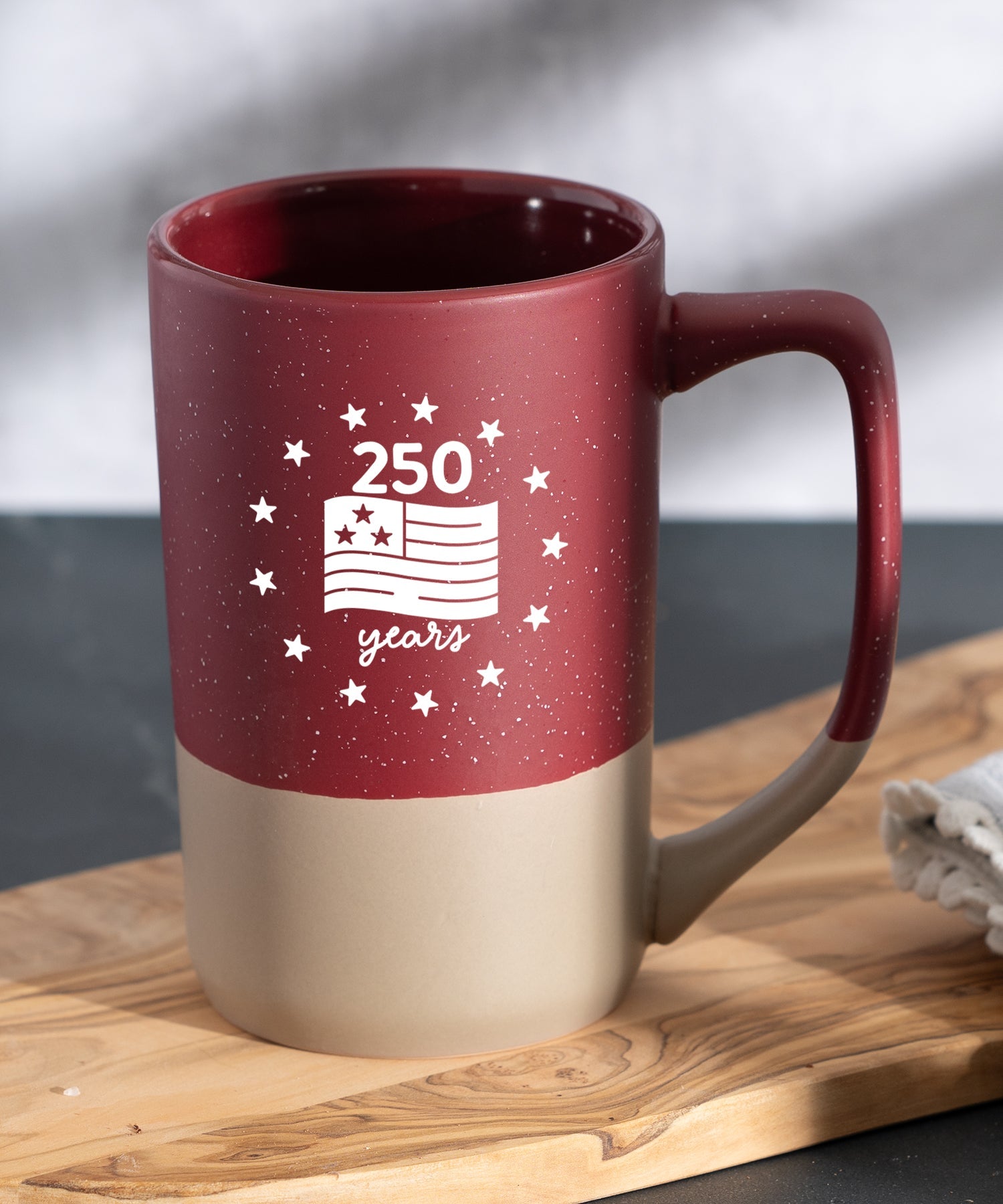 250 Years Land of the Free two-toned Pebble Mug with speckled rim and patriotic message