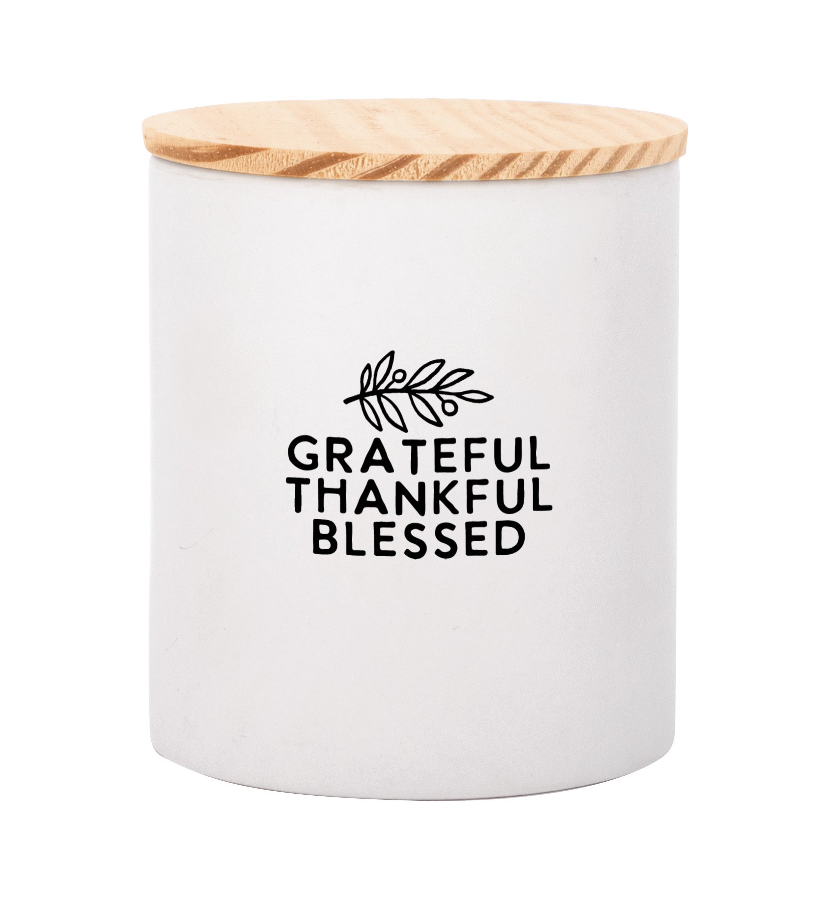 Grateful Thankful Blessed Canister with Farmhouse Charm and Pine Wood Lid