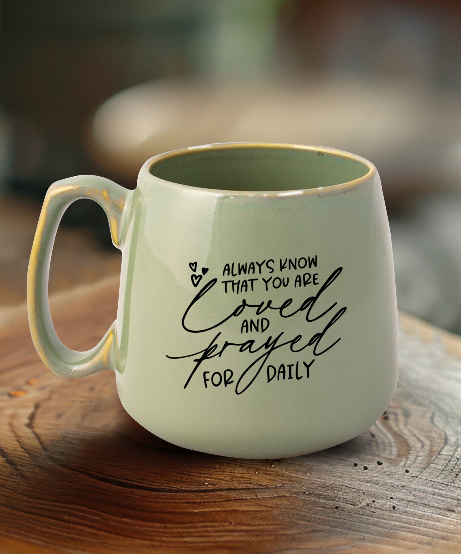 Ceramic mug with a broad base featuring Always Know That.