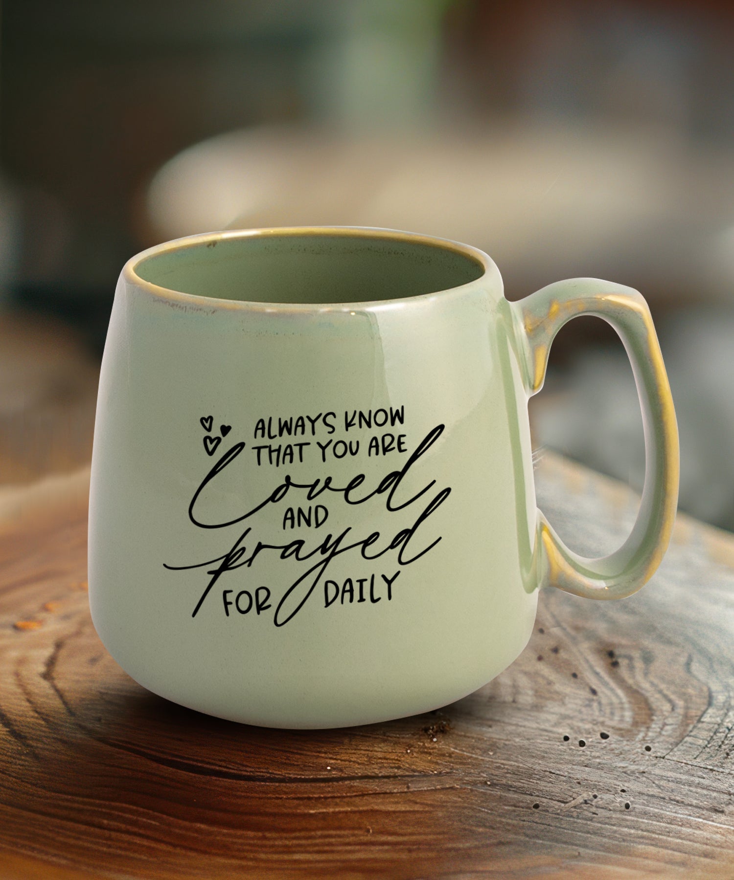 Ceramic mug with a broad base featuring Always Know That.