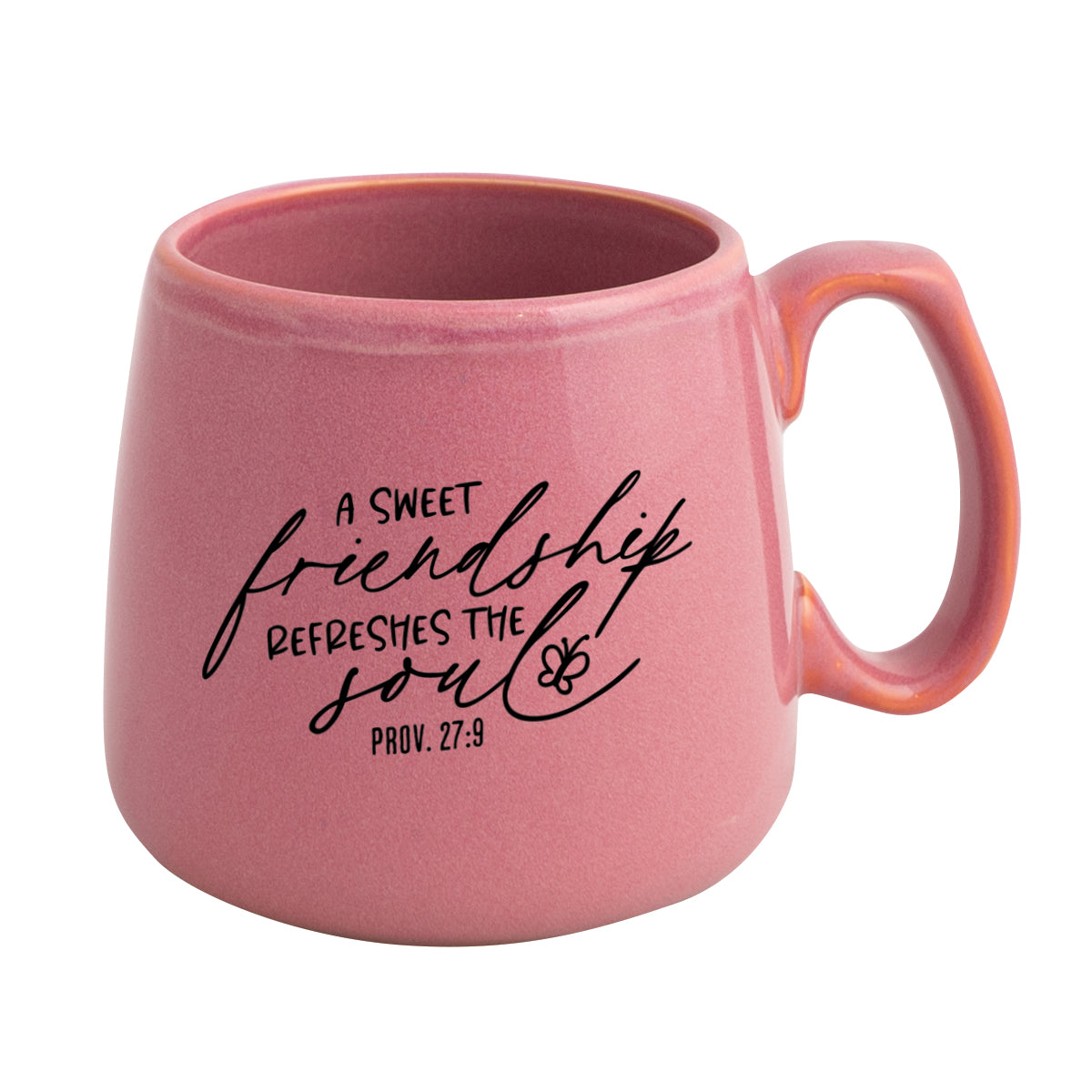 Ceramic mug with a broad base featuring A Sweet Friendship.
