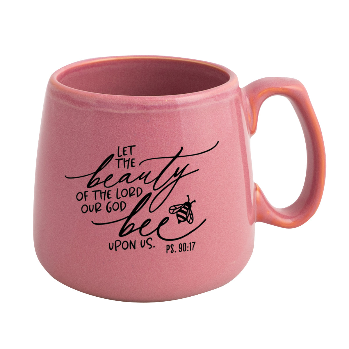 Ceramic mug with a broad base featuring Let the Beauty.