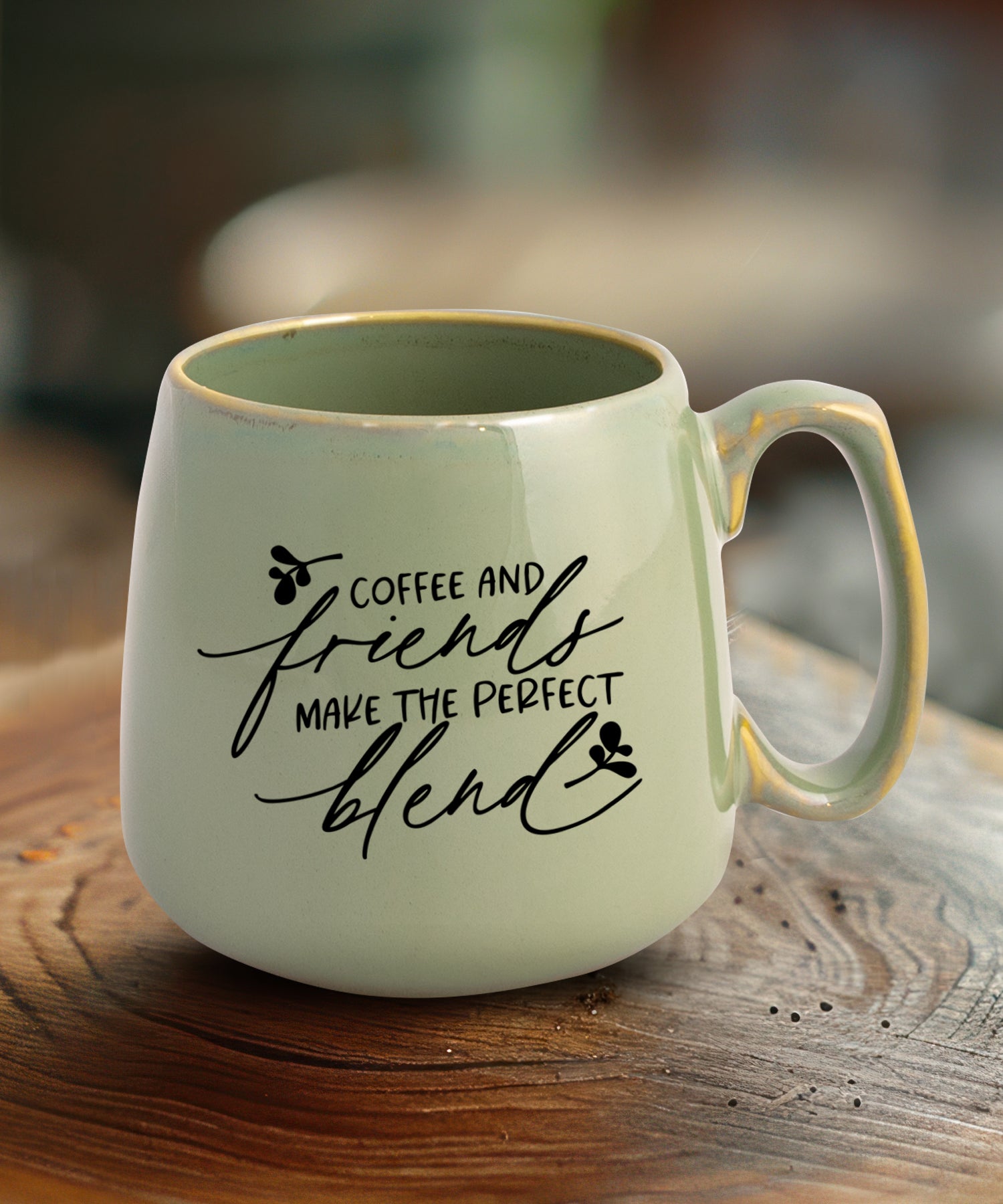 Coffee and Friends Heirloom Mug with weighted base and inspirational message