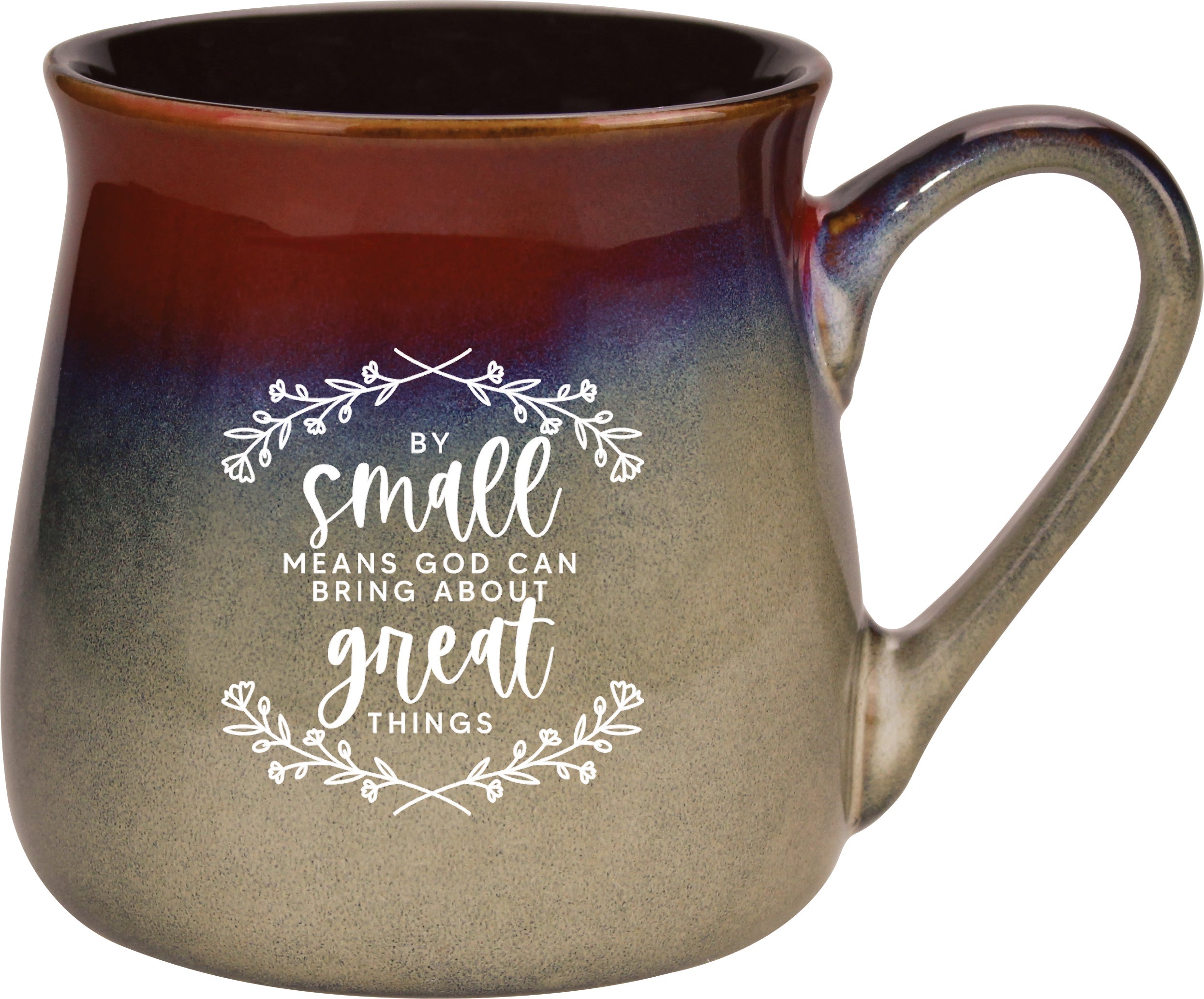 Reactive mug with a unique gradation in color and the inspirational message – By Small Means.